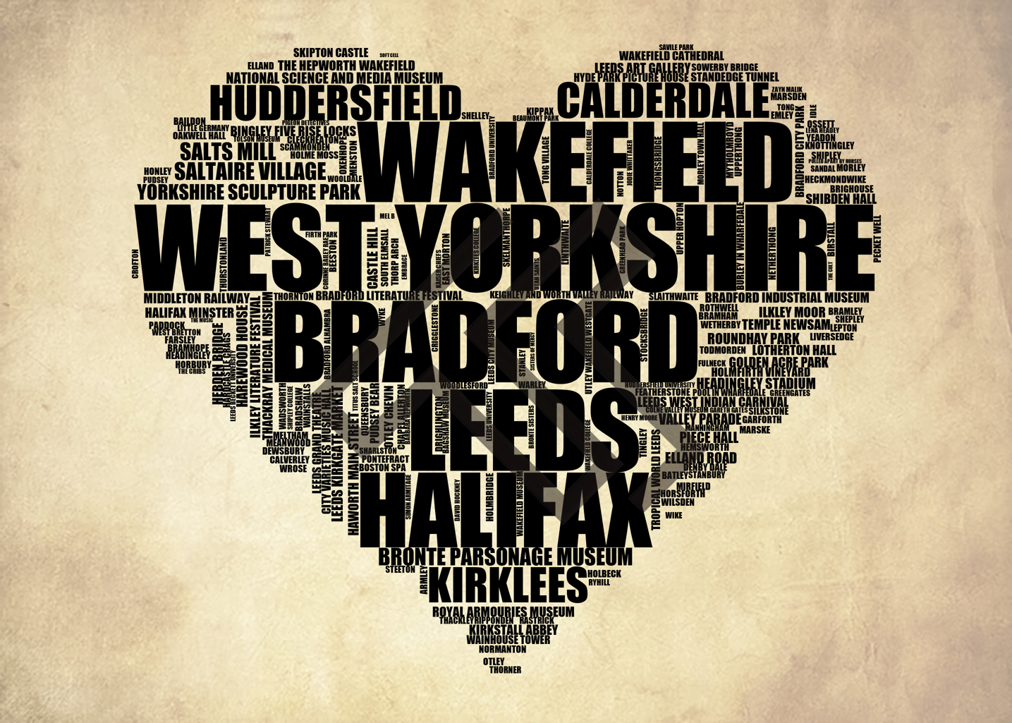 West Yorkshire - Premium Typographic Word Cloud Prints, Posters & Gifts