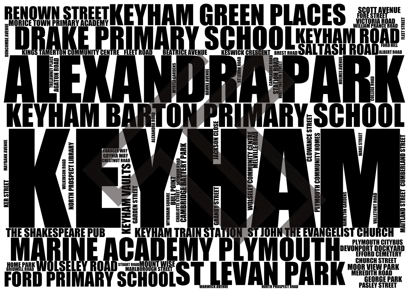 Keyham - Premium Typographic Word Cloud Prints, Posters & Gifts