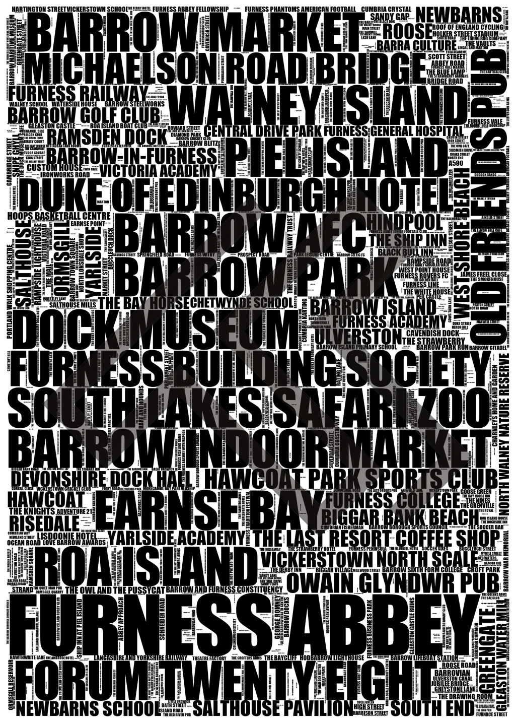 Barrow-in-Furness - Premium Typographic Word Cloud Prints, Posters & Gifts