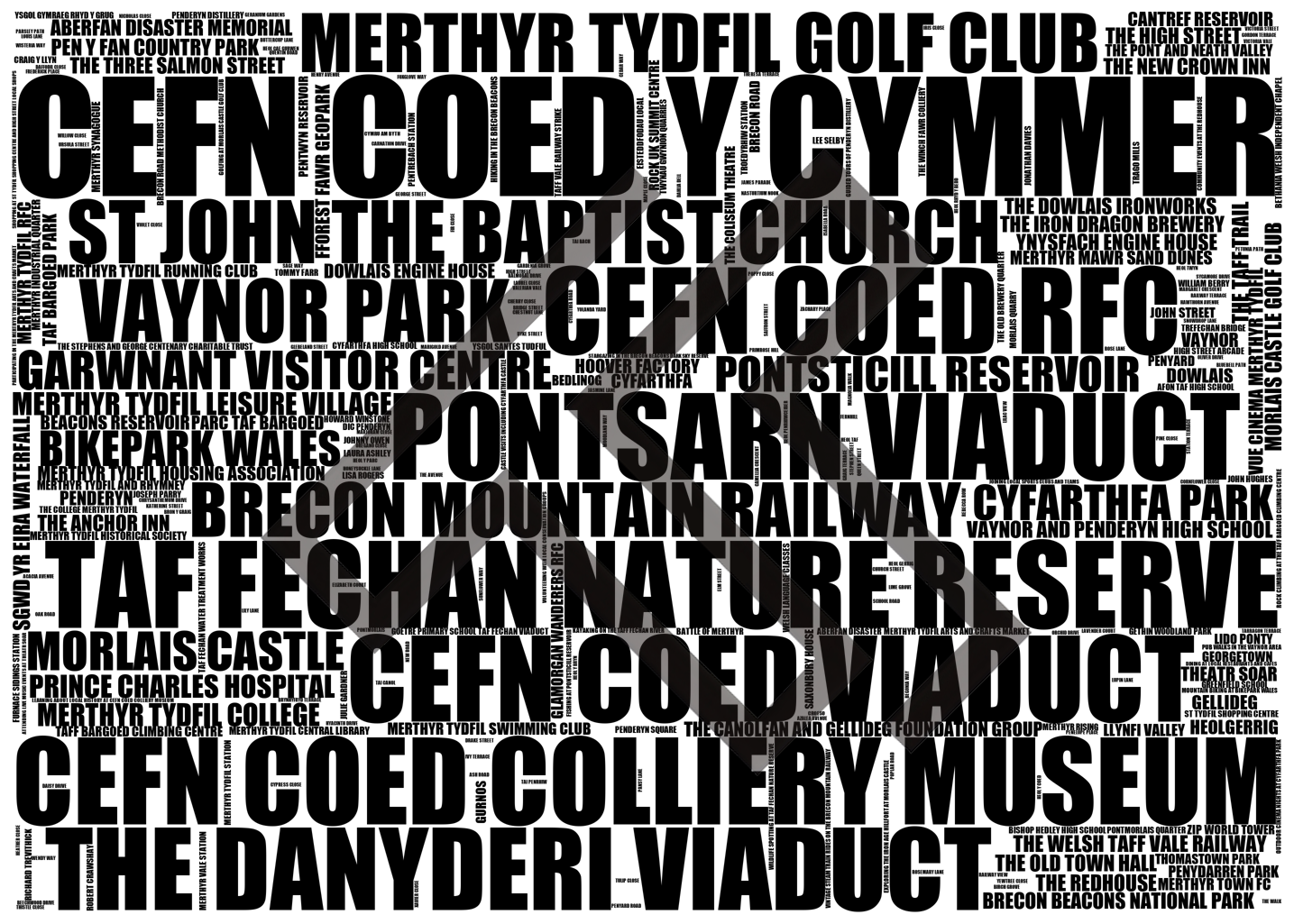 Cefn Coed y Cymmer - Premium Typographic Word Cloud Prints, Posters & Gifts