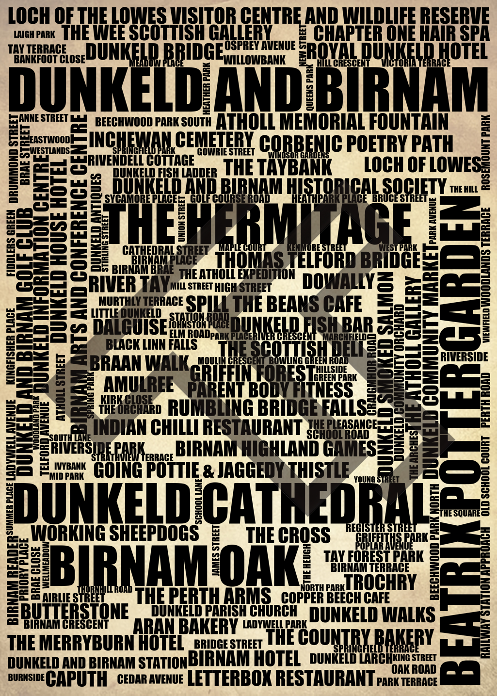 Dunkeld and Birnam - Premium Typographic Word Cloud Prints, Posters & Gifts