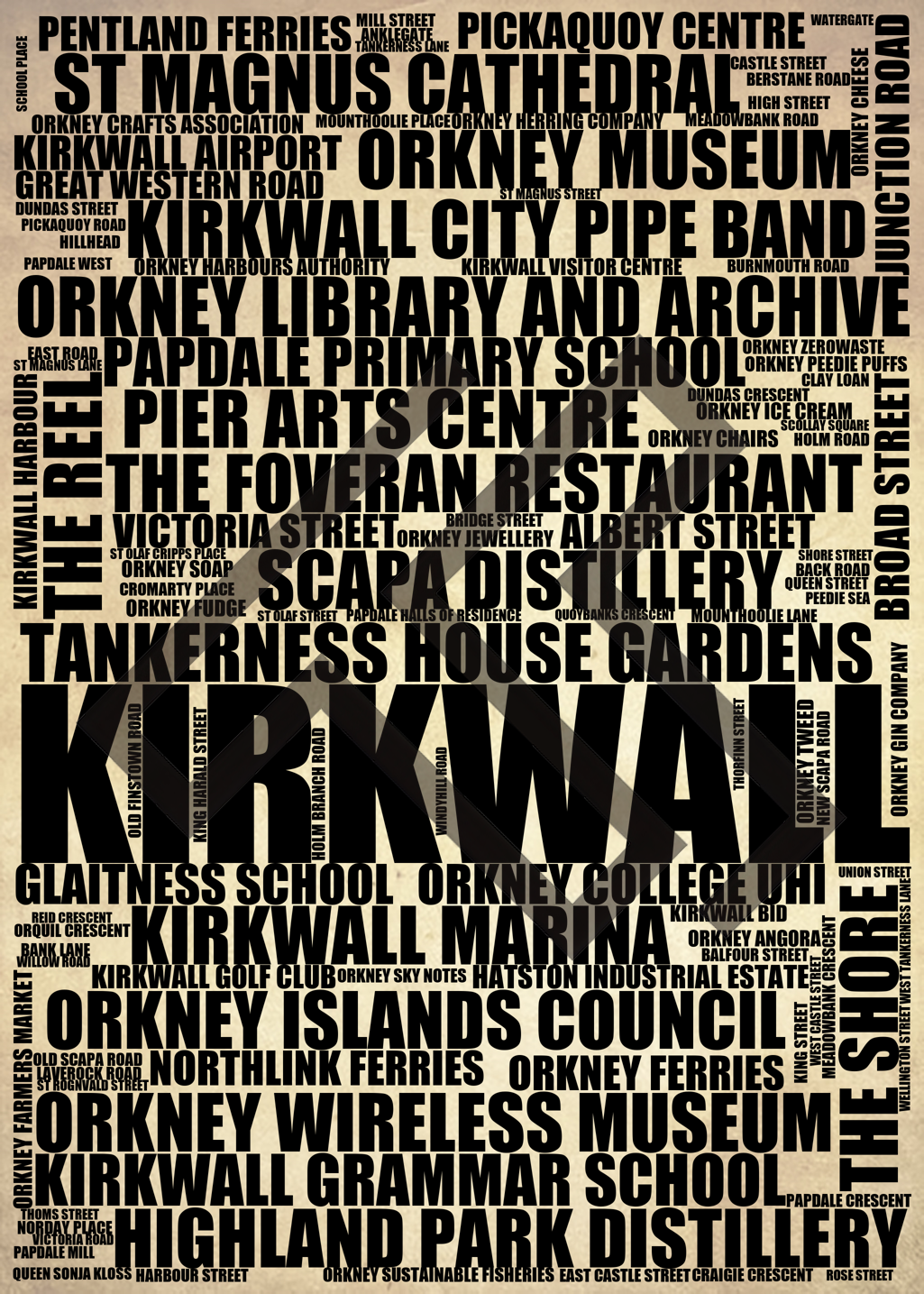 Kirkwall - Premium Typographic Word Cloud Prints, Posters & Gifts