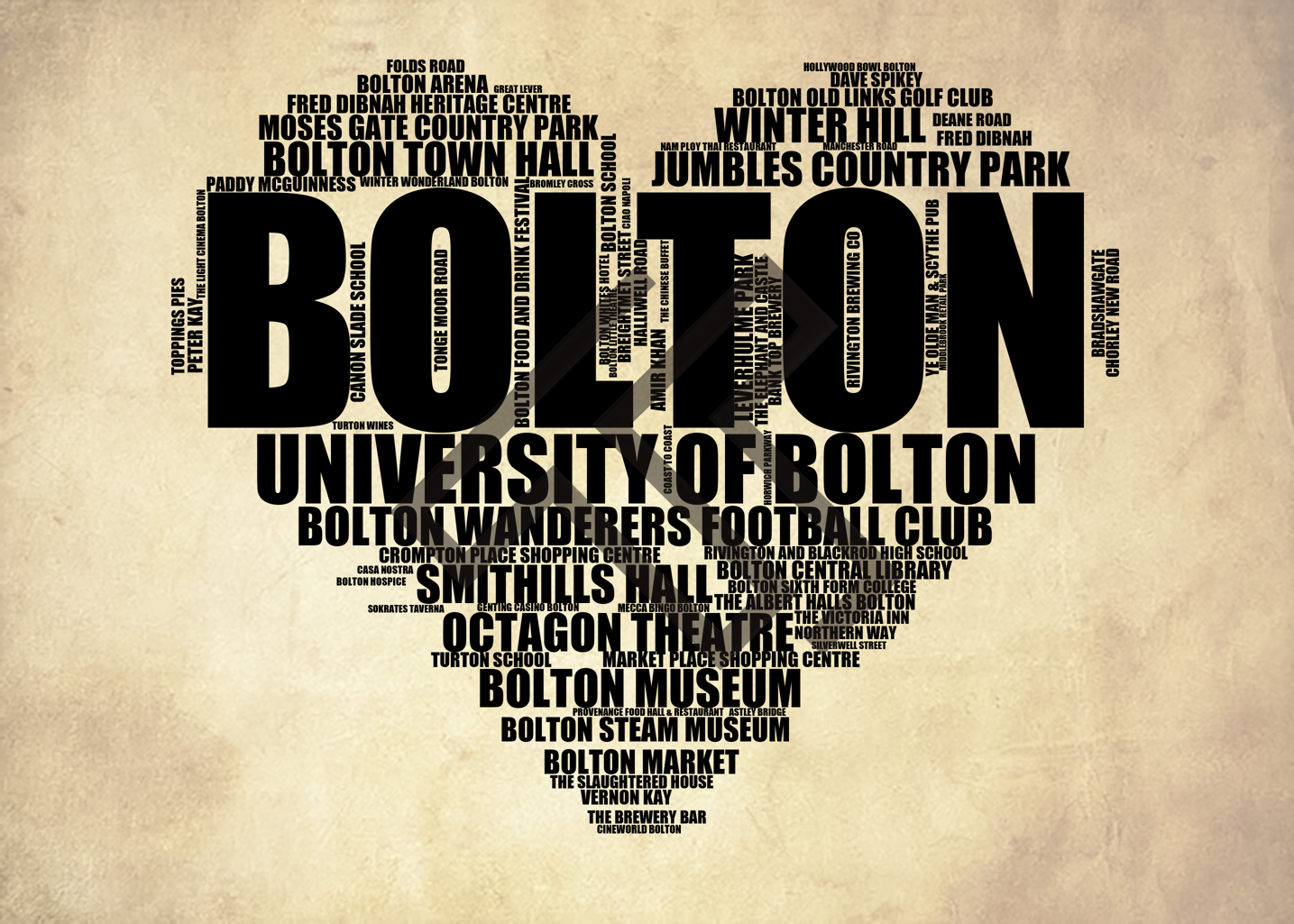 Bolton - Premium Typographic Word Cloud Prints, Posters & Gifts