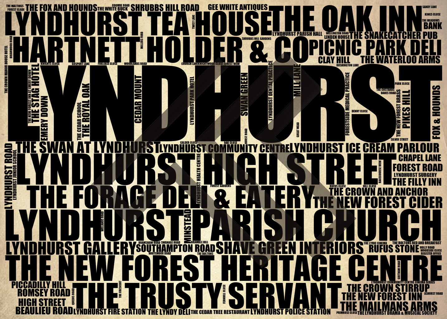 Lyndhurst - Premium Typographic Word Cloud Prints, Posters & Gifts