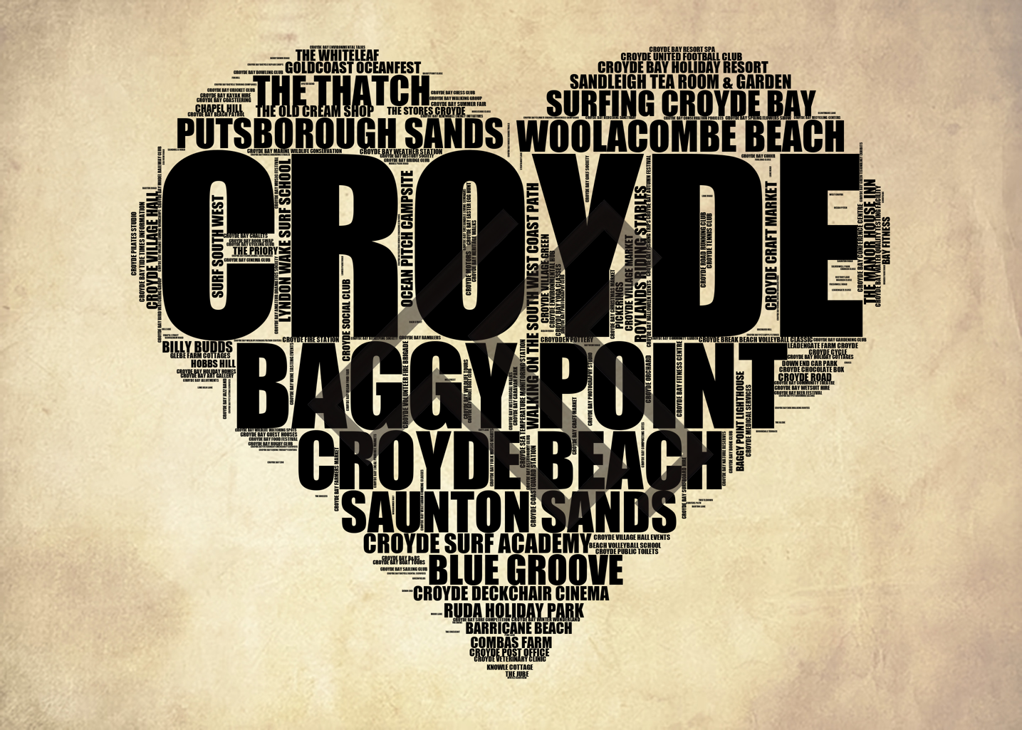 Croyde - Premium Typographic Word Cloud Prints, Posters & Gifts