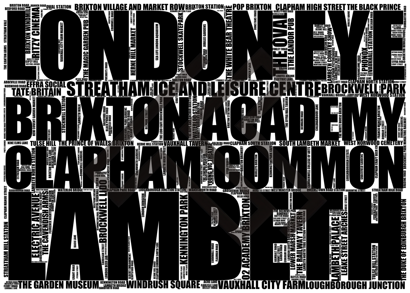 Lambeth - Premium Typographic Word Cloud Prints, Posters & Gifts