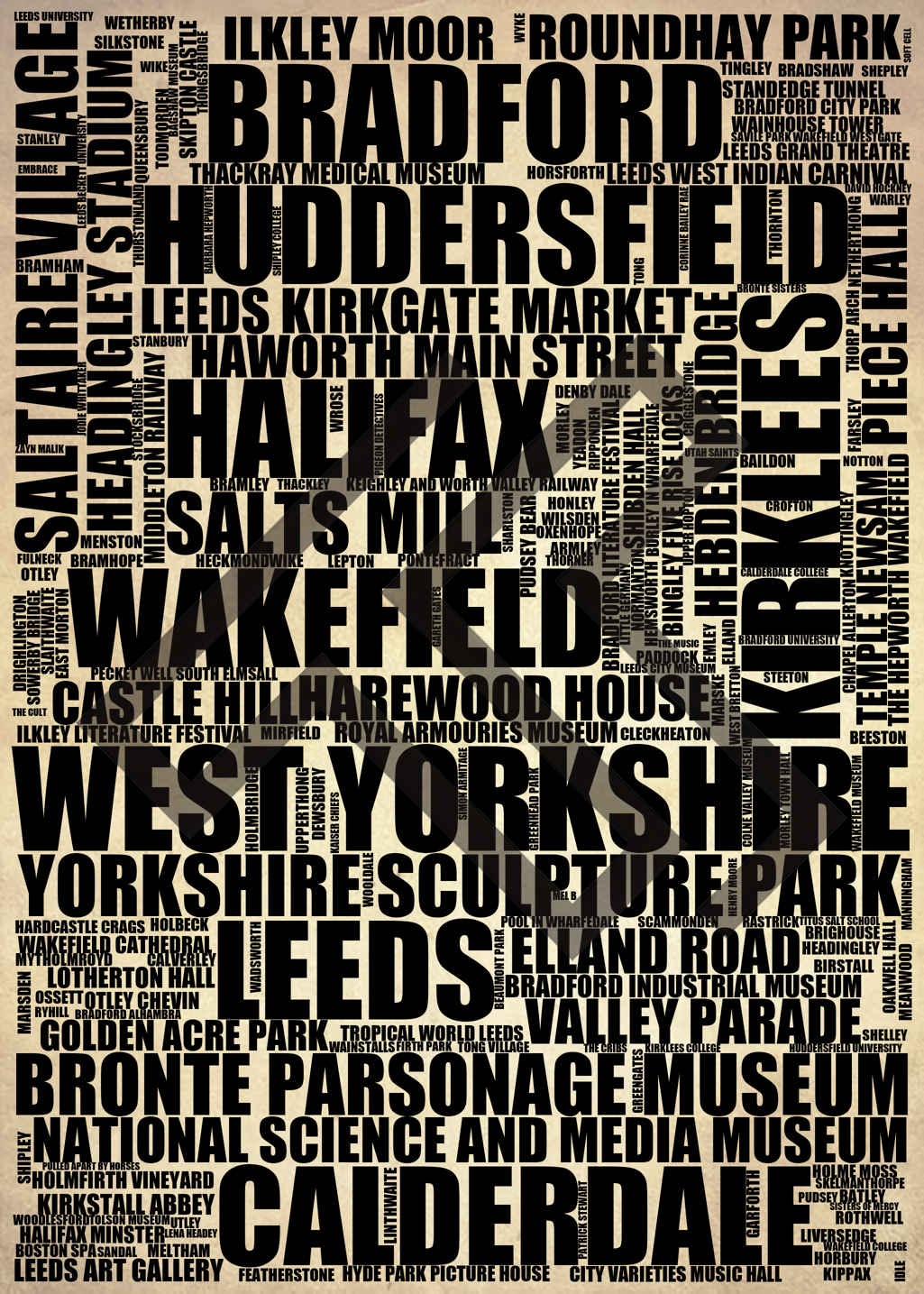 West Yorkshire - Premium Typographic Word Cloud Prints, Posters & Gifts