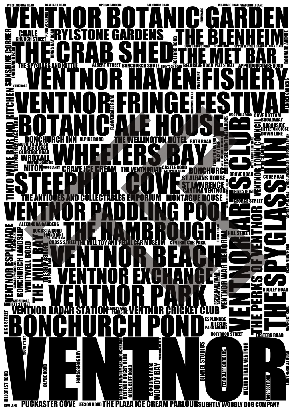 Ventnor - Premium Typographic Word Cloud Prints, Posters & Gifts