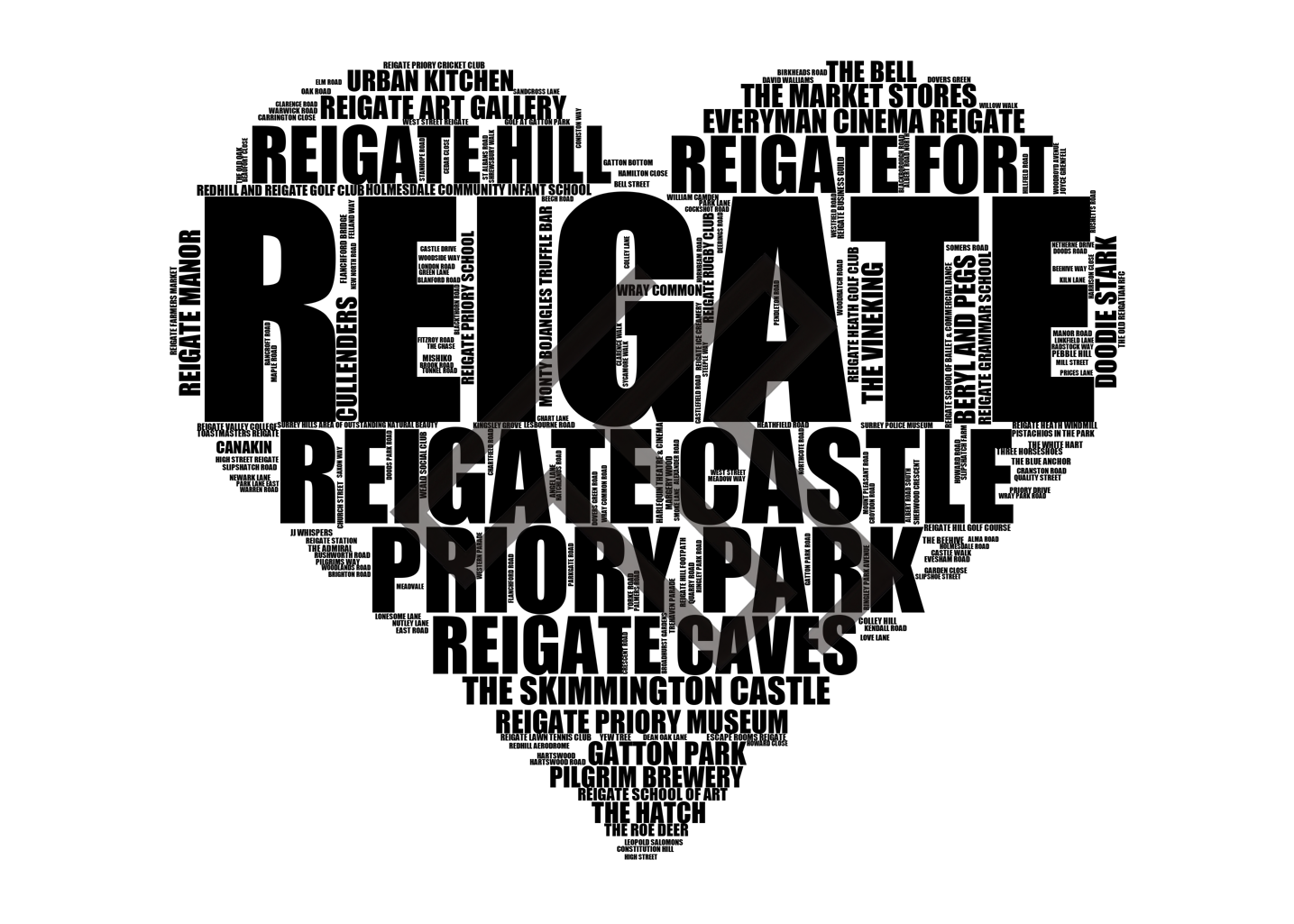 Reigate - Premium Typographic Word Cloud Prints, Posters & Gifts