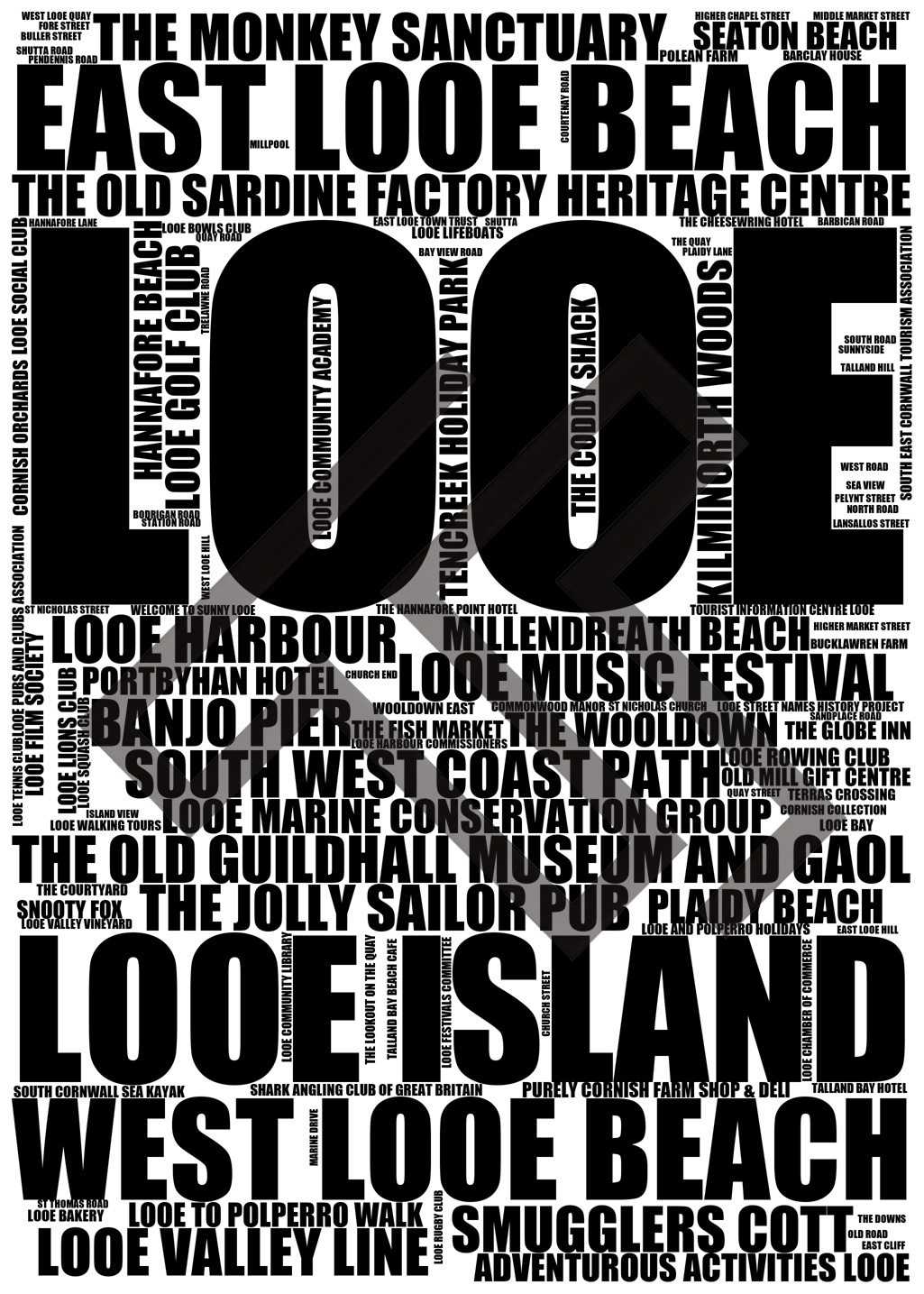 Looe - Premium Typographic Word Cloud Prints, Posters & Gifts