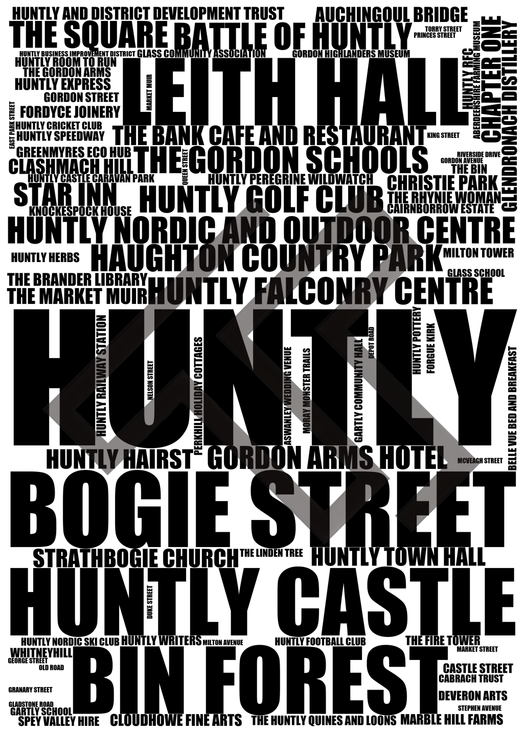 Huntly - Premium Typographic Word Cloud Prints, Posters & Gifts