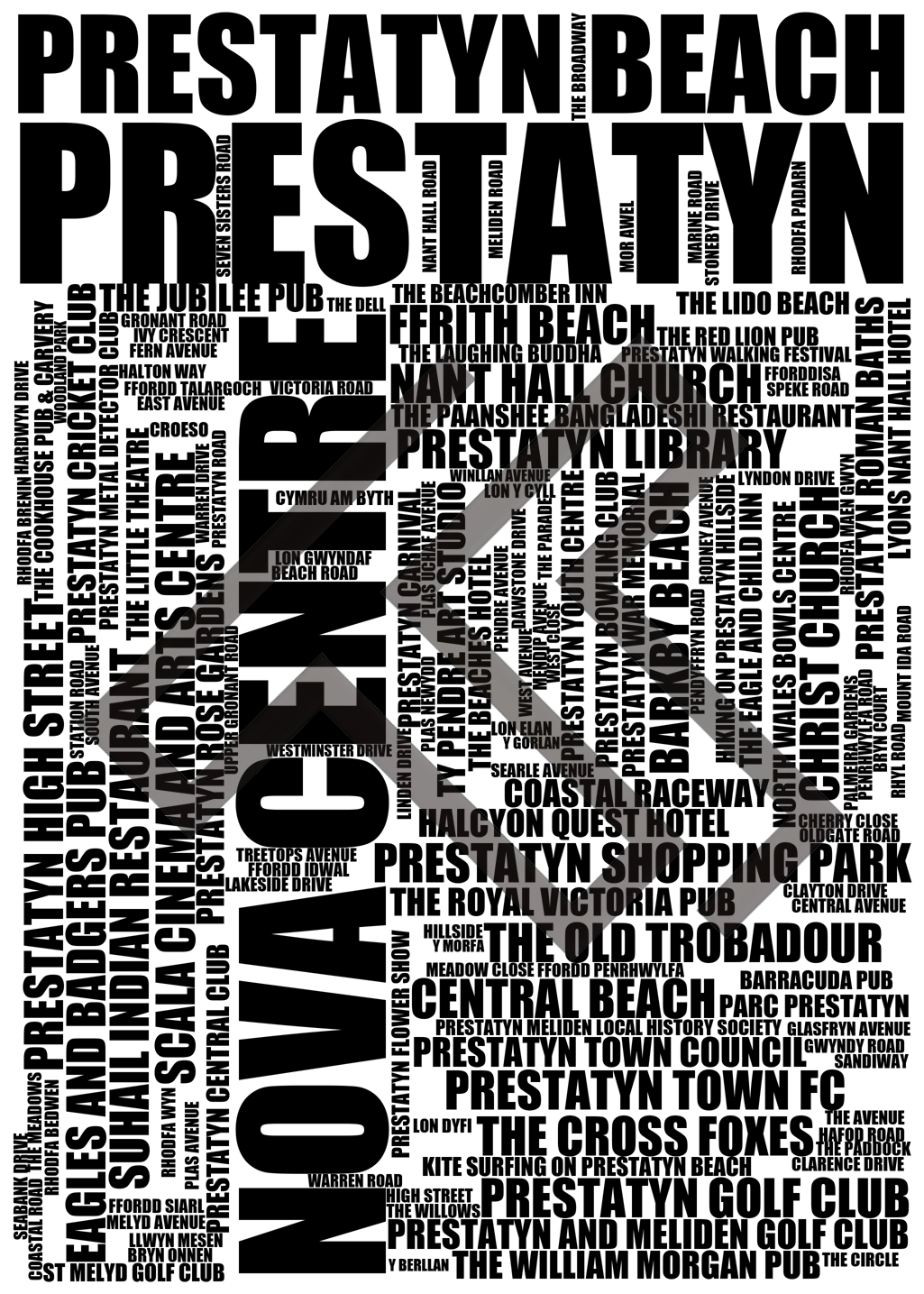 Prestatyn - Premium Typographic Word Cloud Prints, Posters & Gifts