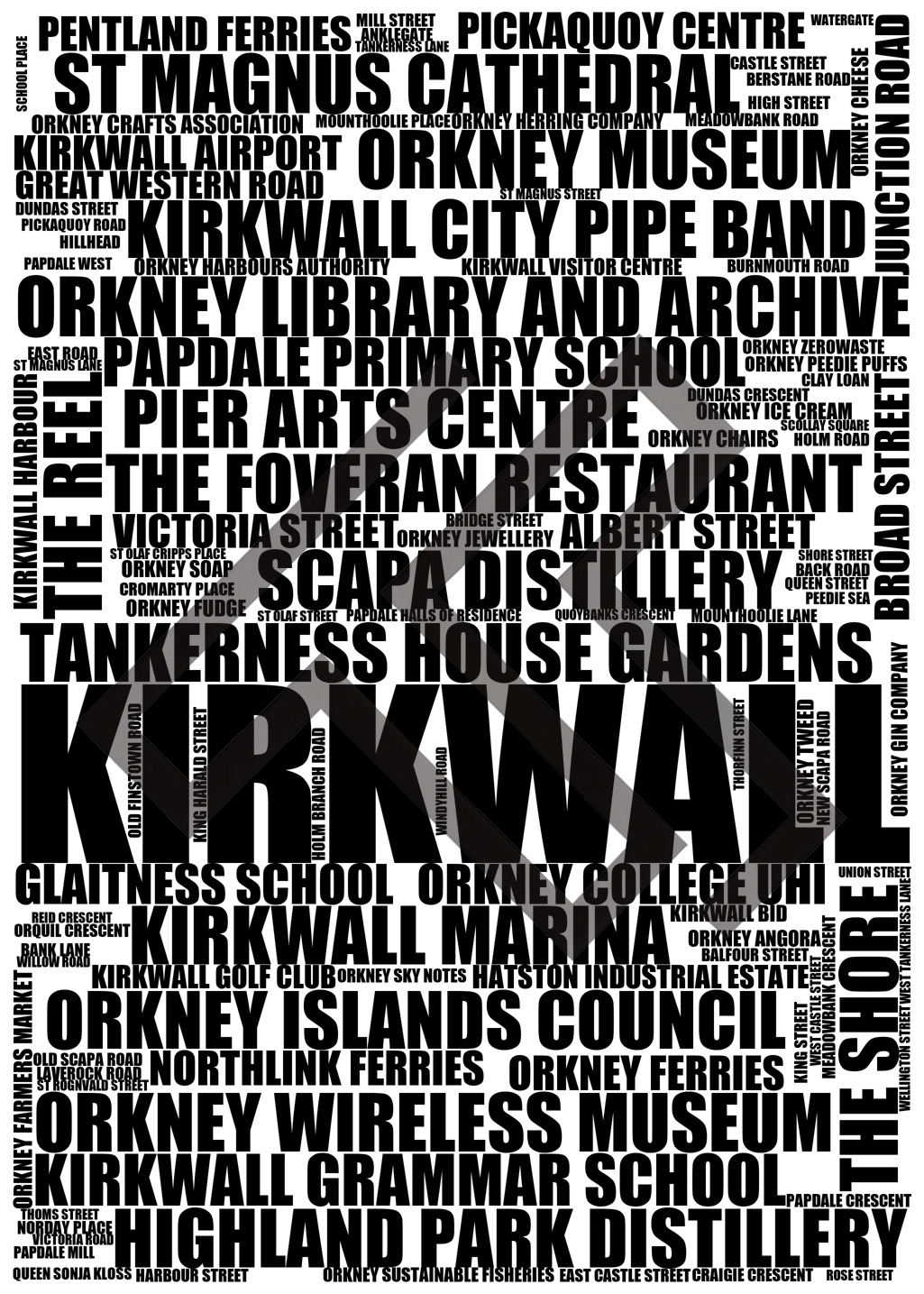 Kirkwall - Premium Typographic Word Cloud Prints, Posters & Gifts