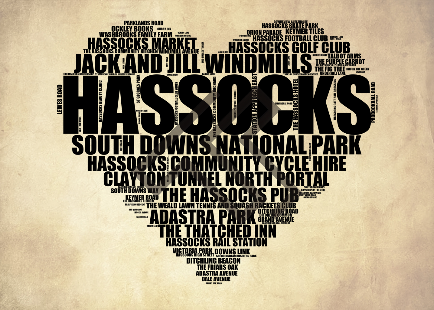 Hassocks - Premium Typographic Word Cloud Prints, Posters & Gifts