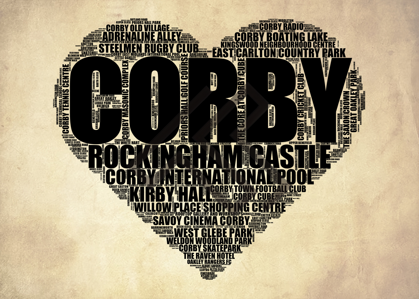 Corby - Premium Typographic Word Cloud Prints, Posters & Gifts