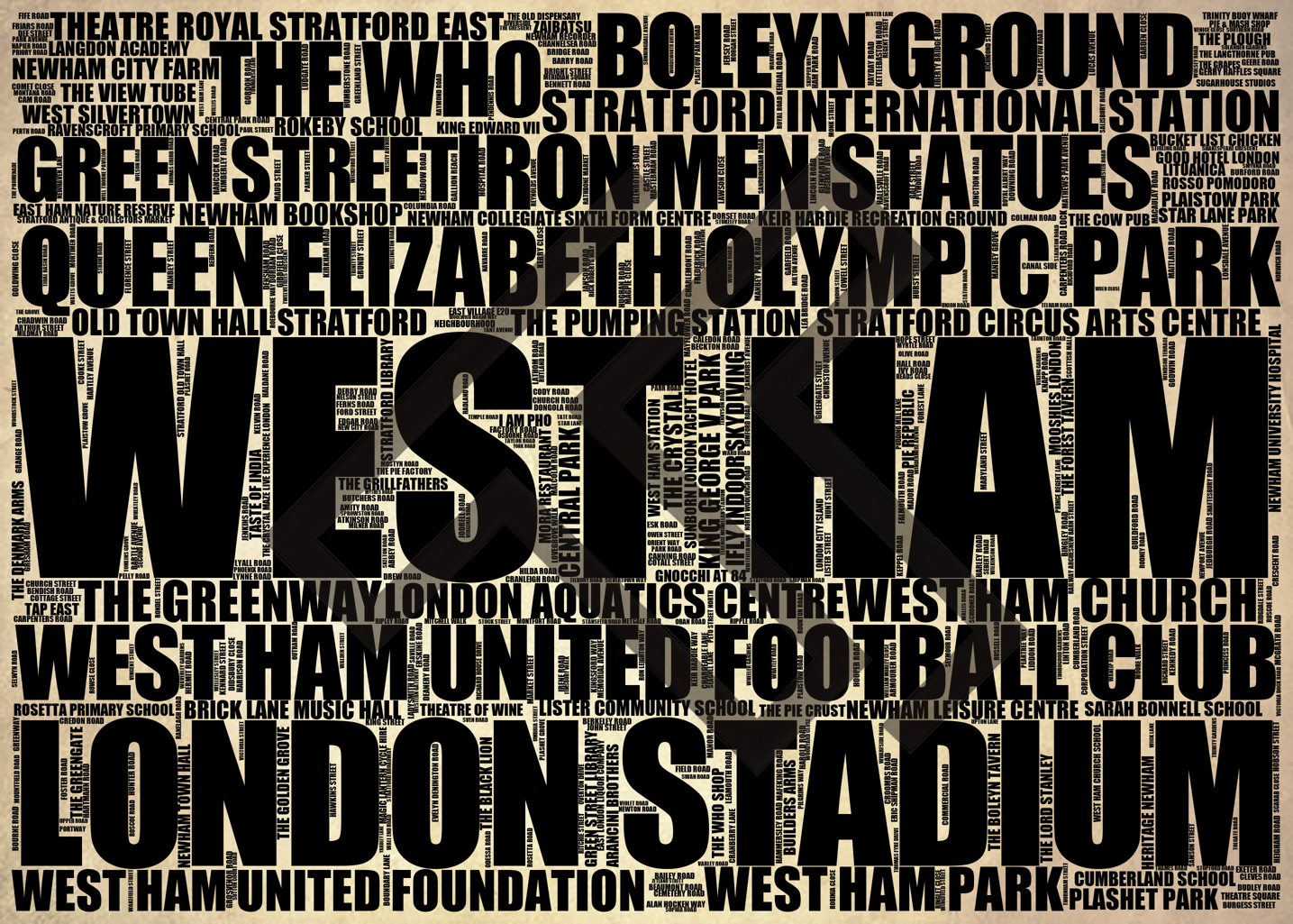 West Ham - Premium Typographic Word Cloud Prints, Posters & Gifts