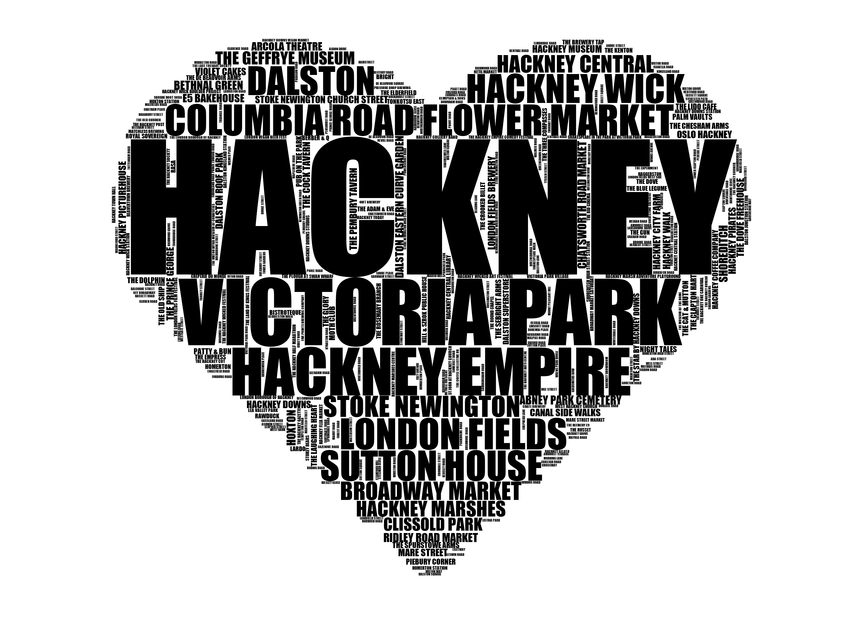 Hackney - Premium Typographic Word Cloud Prints, Posters & Gifts