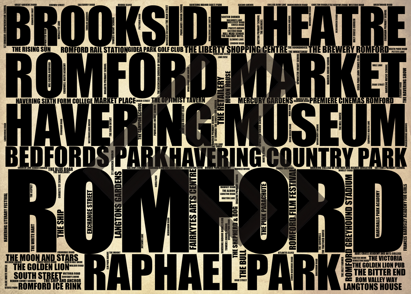 Romford - Premium Typographic Word Cloud Prints, Posters & Gifts