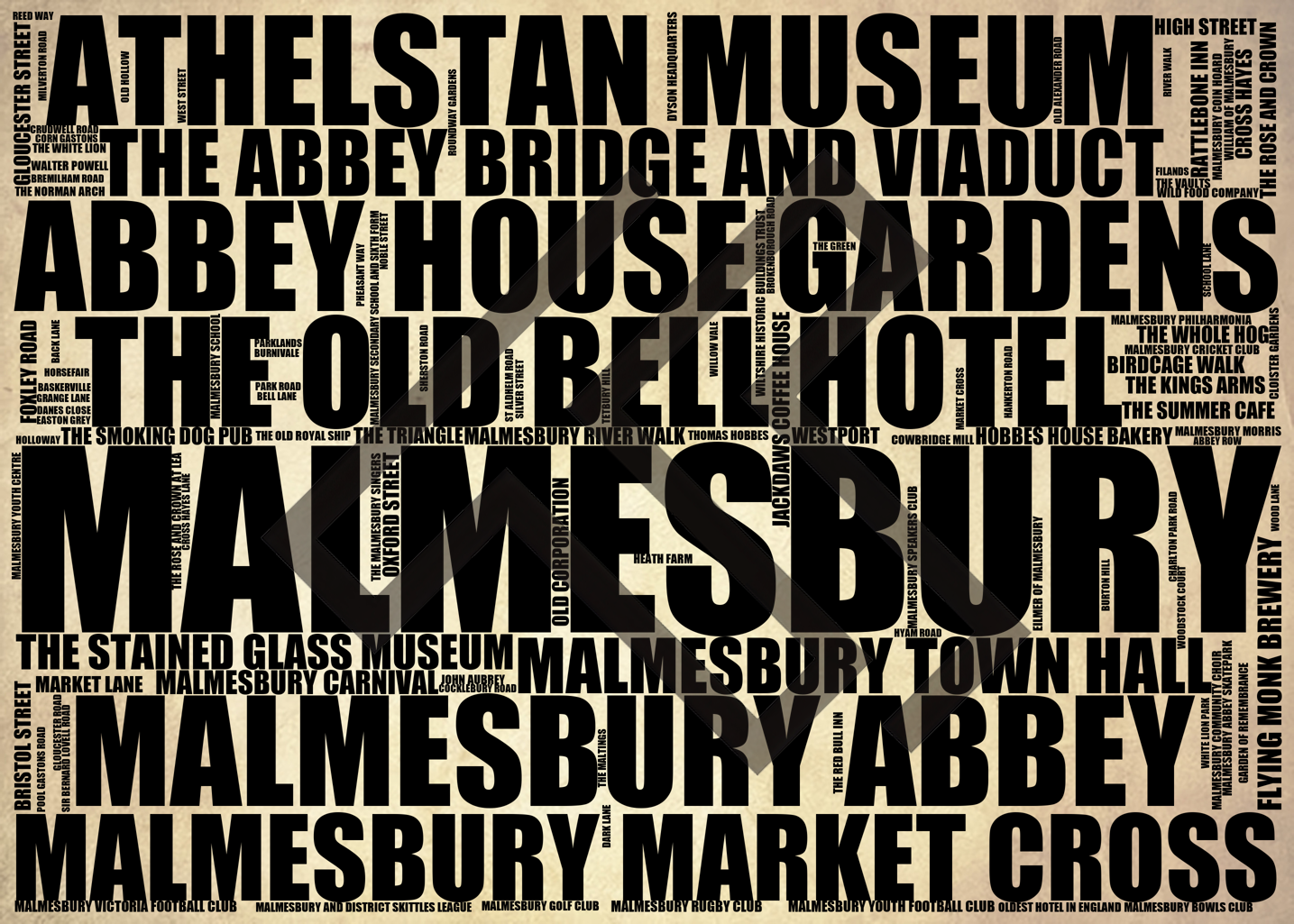 Malmesbury - Premium Typographic Word Cloud Prints, Posters & Gifts