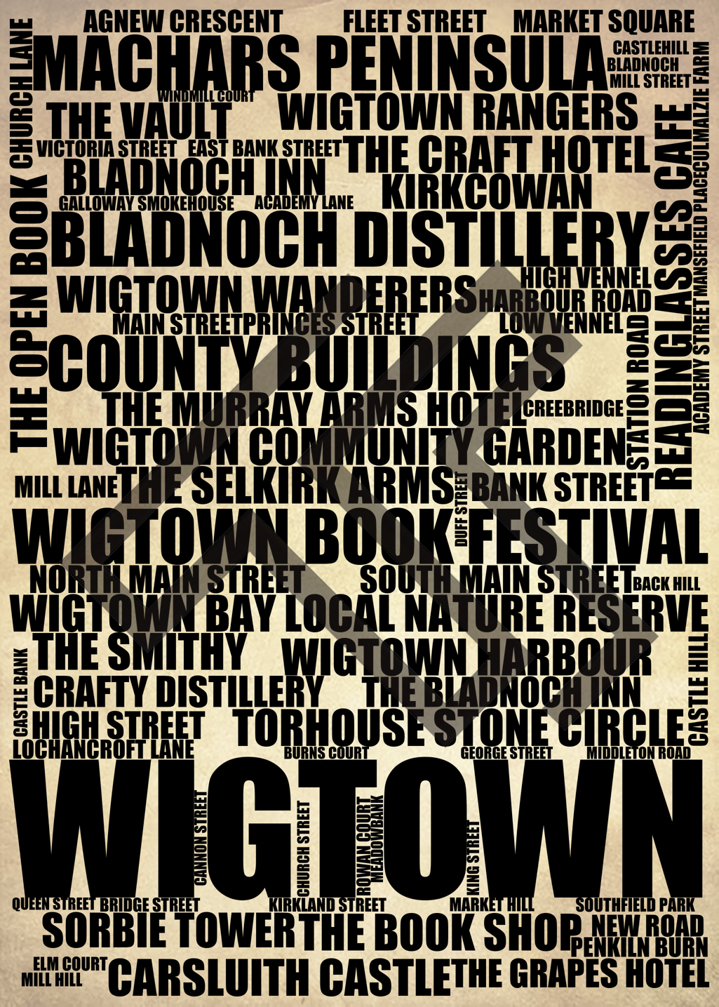 Wigtown - Premium Typographic Word Cloud Prints, Posters & Gifts