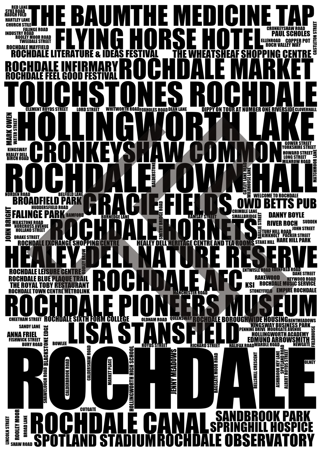 Rochdale - Premium Typographic Word Cloud Prints, Posters & Gifts