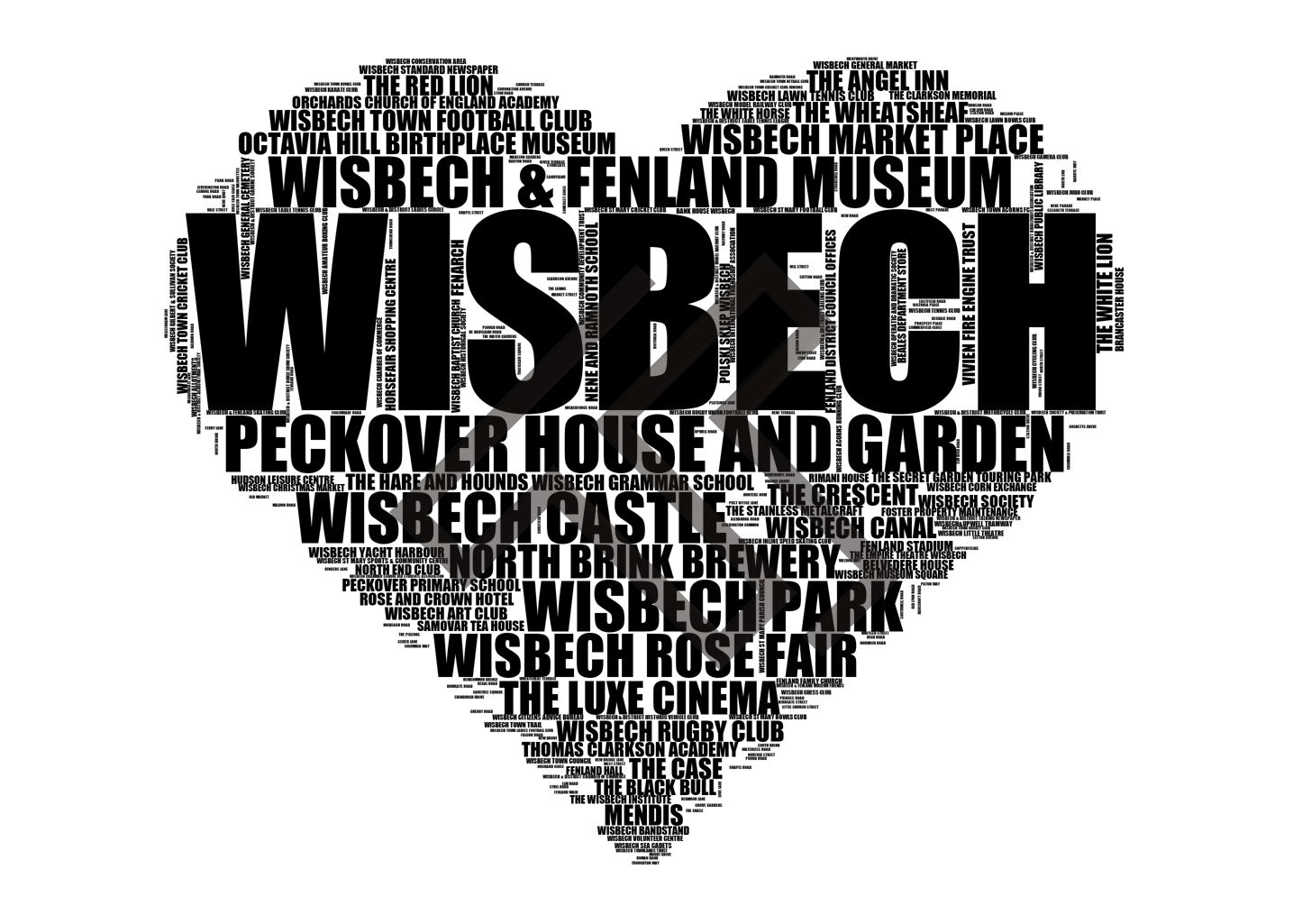 Wisbech - Premium Typographic Word Cloud Prints, Posters & Gifts