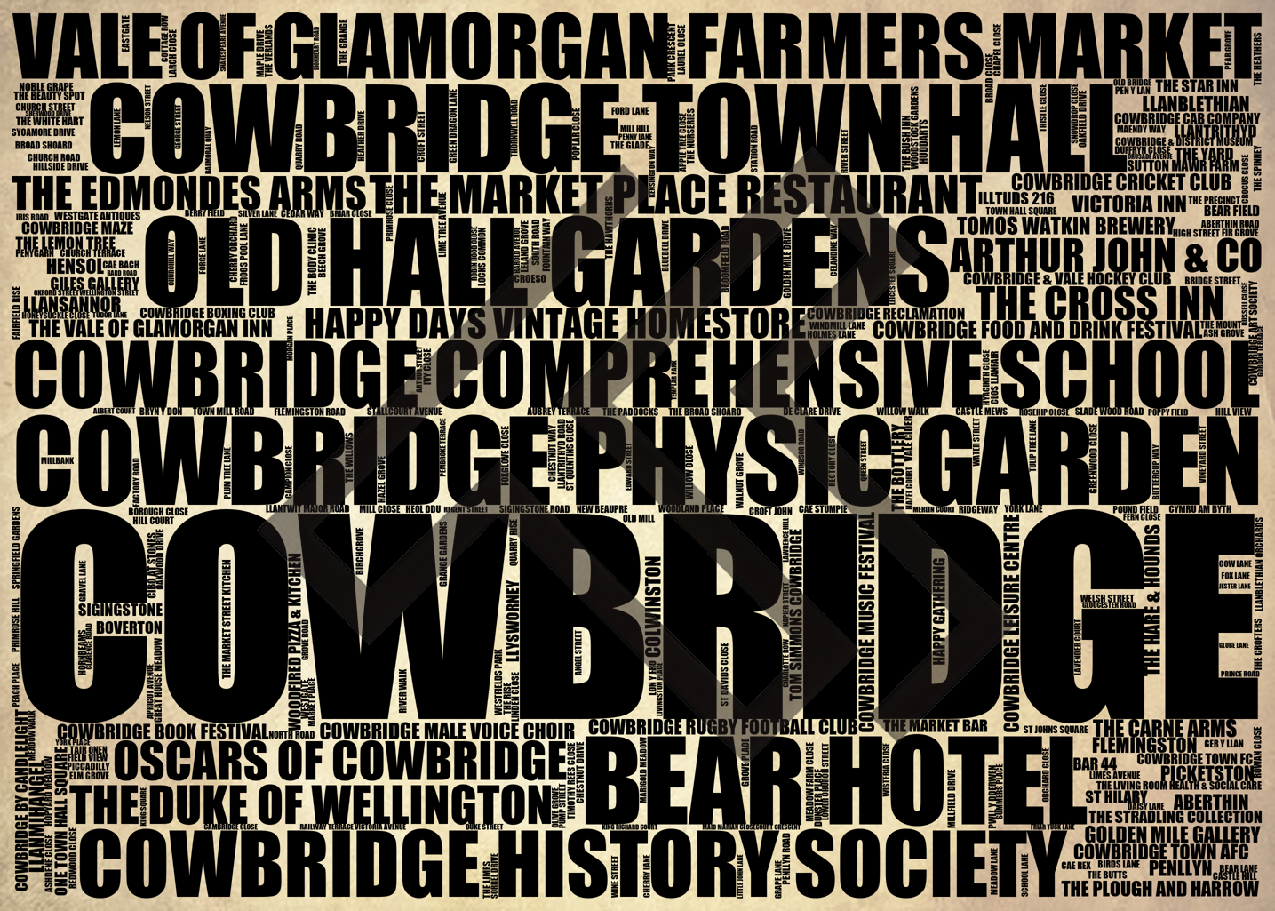 Cowbridge - Premium Typographic Word Cloud Prints, Posters & Gifts