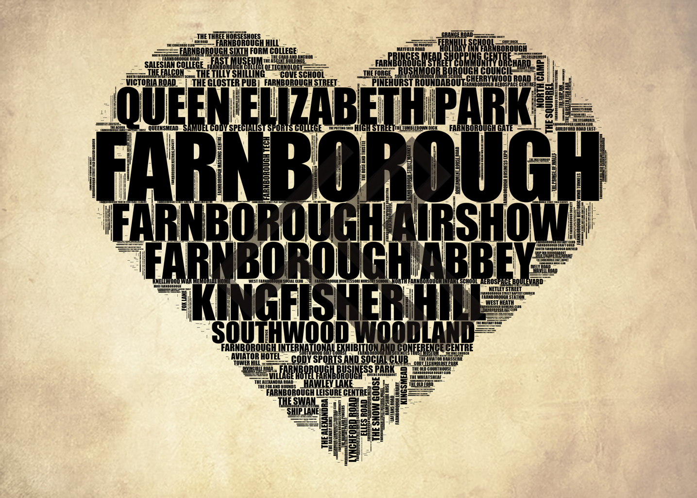 Farnborough - Premium Typographic Word Cloud Prints, Posters & Gifts