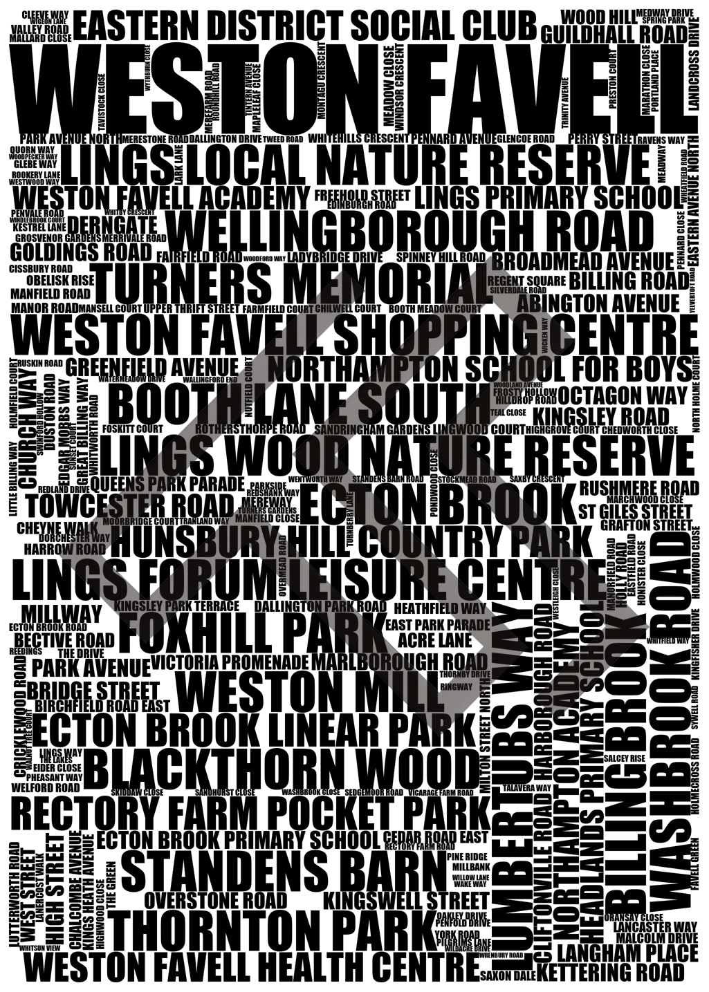 Weston Favell - Premium Typographic Word Cloud Prints, Posters & Gifts