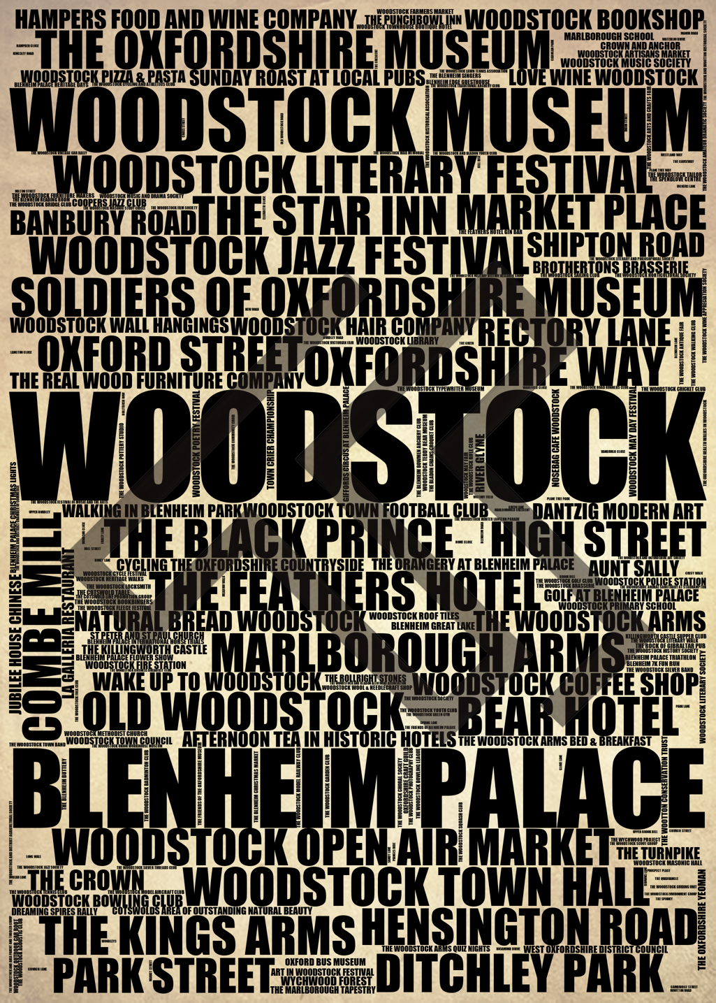 Woodstock - Premium Typographic Word Cloud Prints, Posters & Gifts