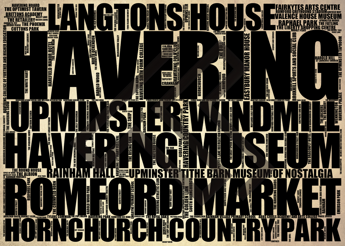 Havering - Premium Typographic Word Cloud Prints, Posters & Gifts