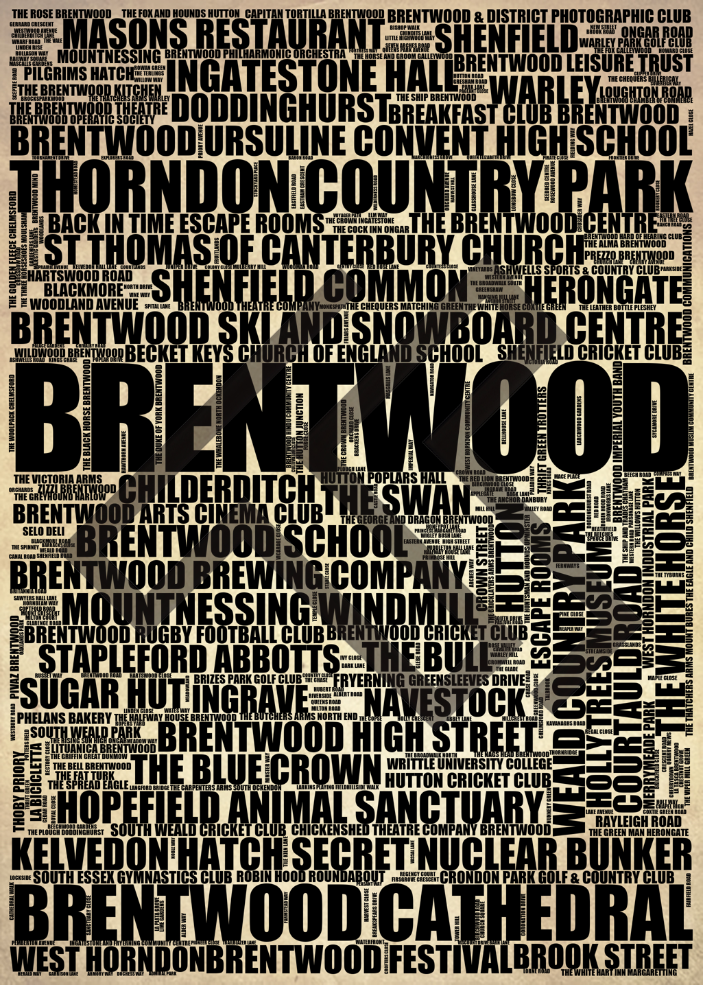 Brentwood - Premium Typographic Word Cloud Prints, Posters & Gifts