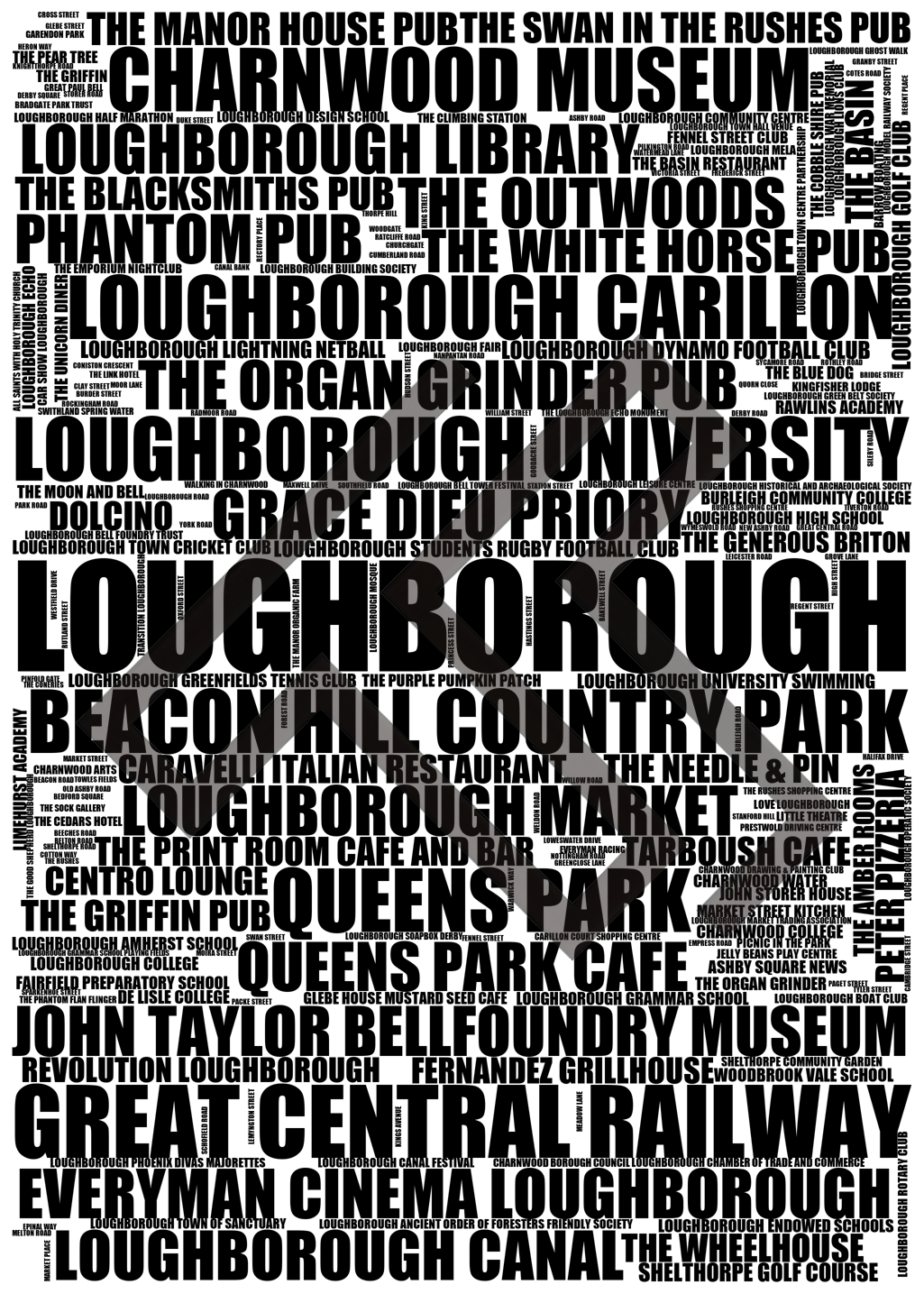 Loughborough - Premium Typographic Word Cloud Prints, Posters & Gifts