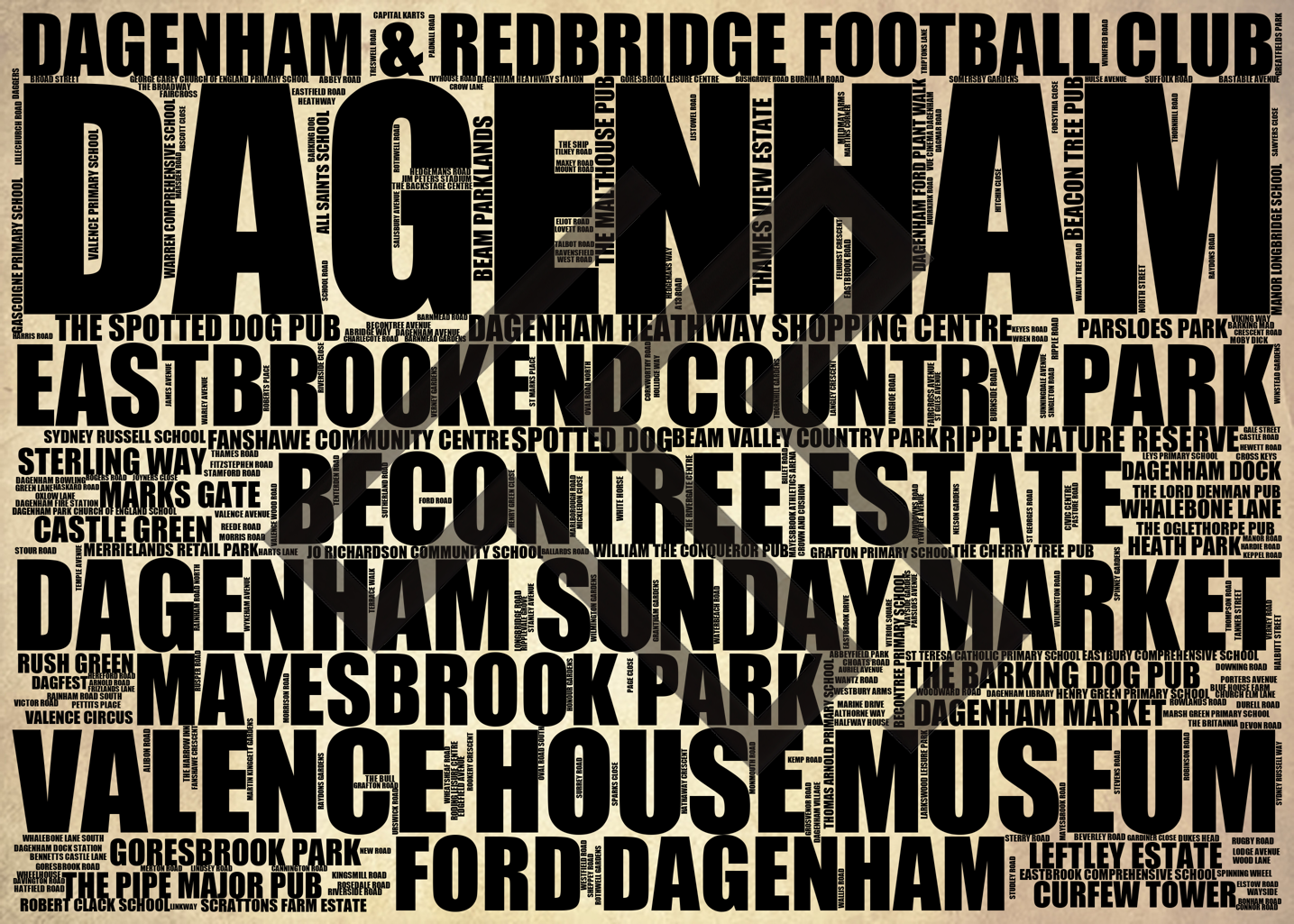 Dagenham - Premium Typographic Word Cloud Prints, Posters & Gifts