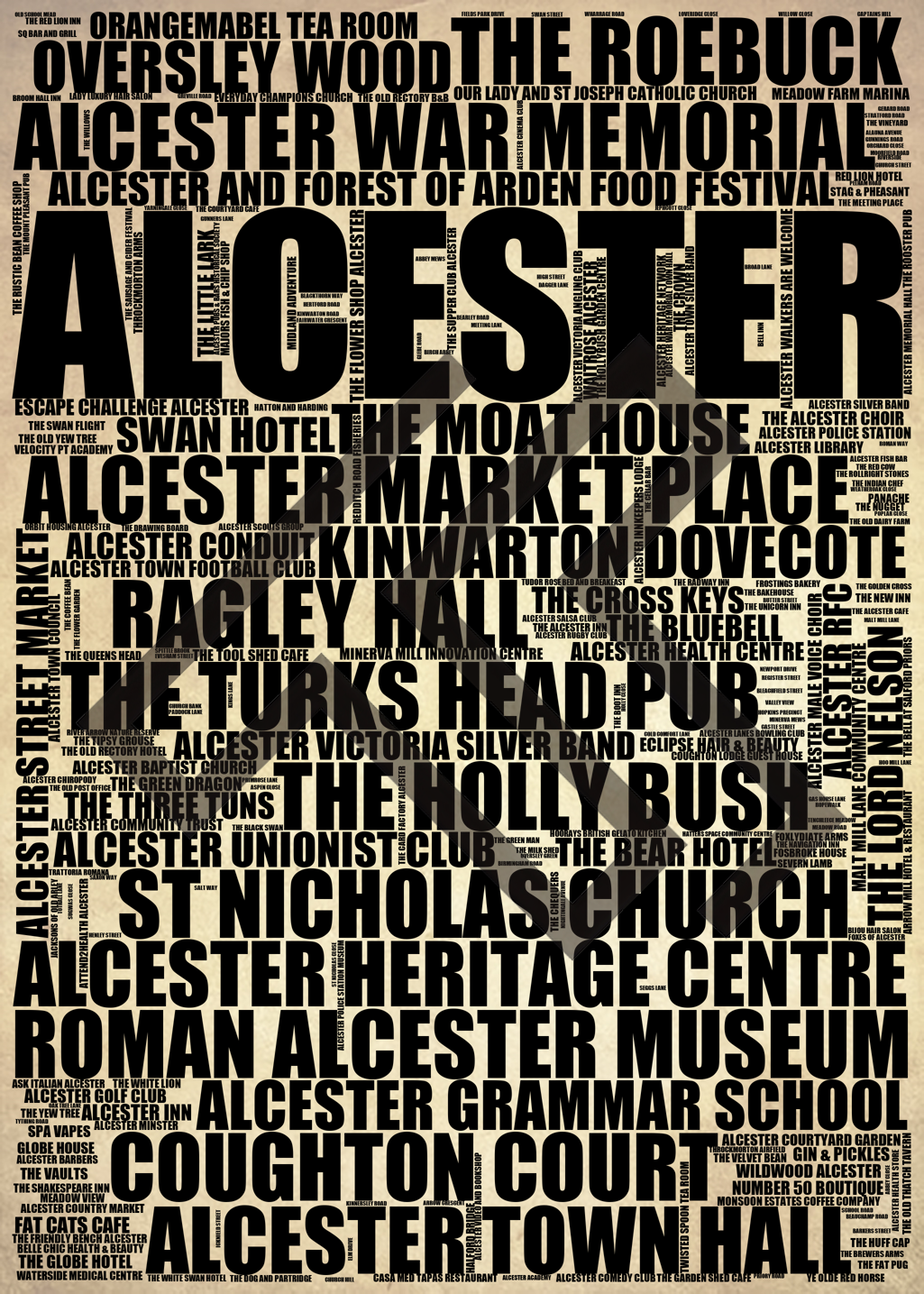 Alcester - Premium Typographic Word Cloud Prints, Posters & Gifts