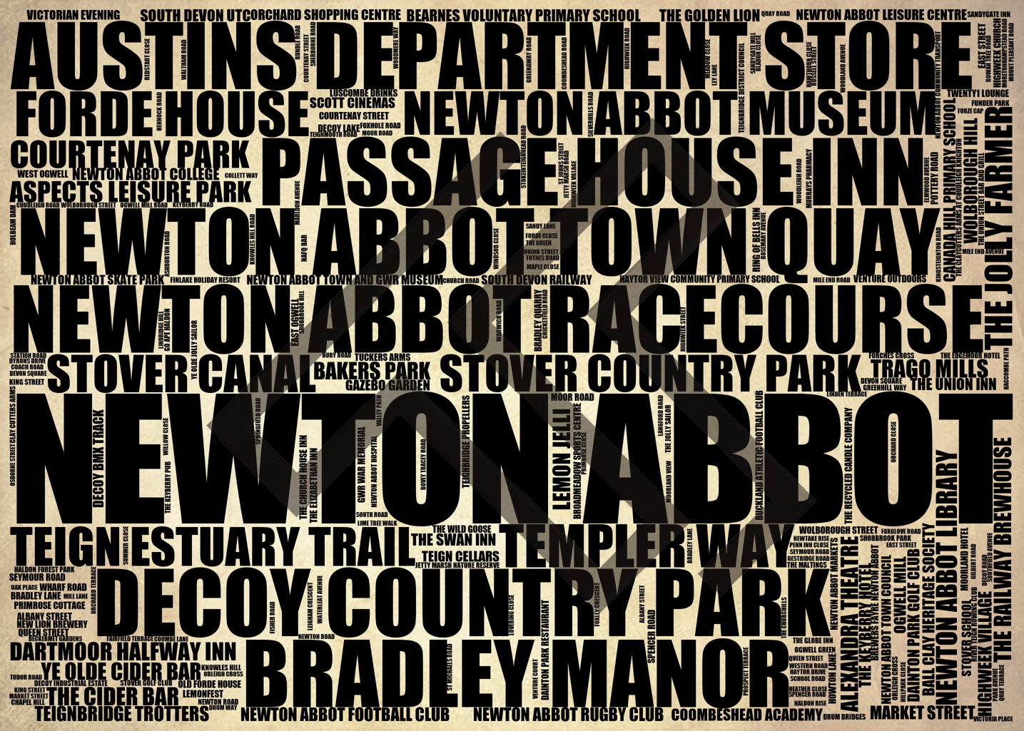 Newton Abbot - Premium Typographic Word Cloud Prints, Posters & Gifts