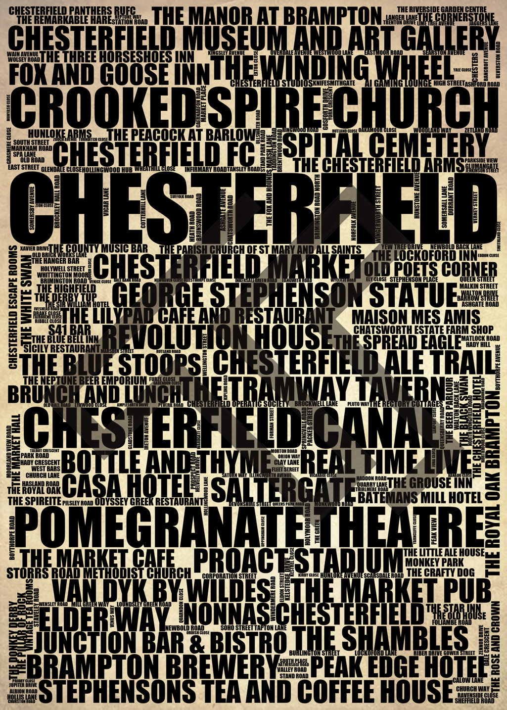 Chesterfield - Premium Typographic Word Cloud Prints, Posters & Gifts