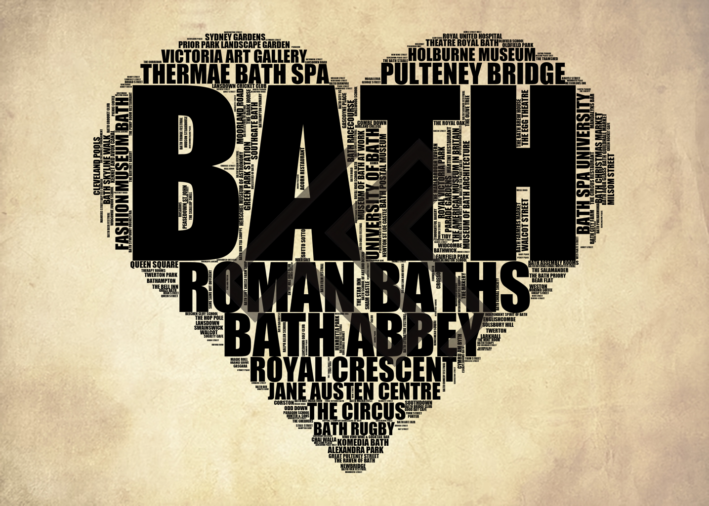 Bath - Premium Typographic Word Cloud Prints, Posters & Gifts