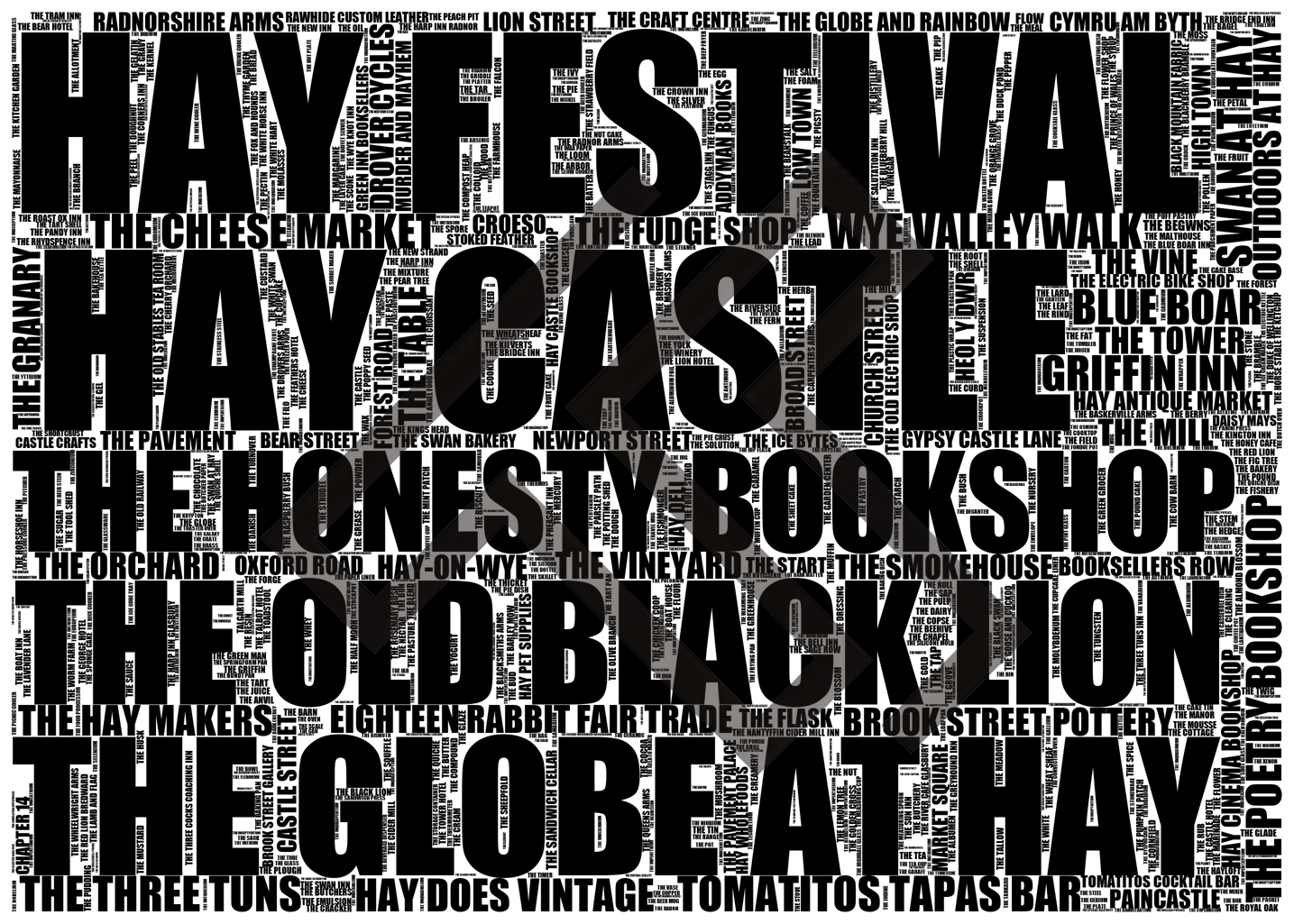 Hay-on-Wye - Premium Typographic Word Cloud Prints, Posters & Gifts