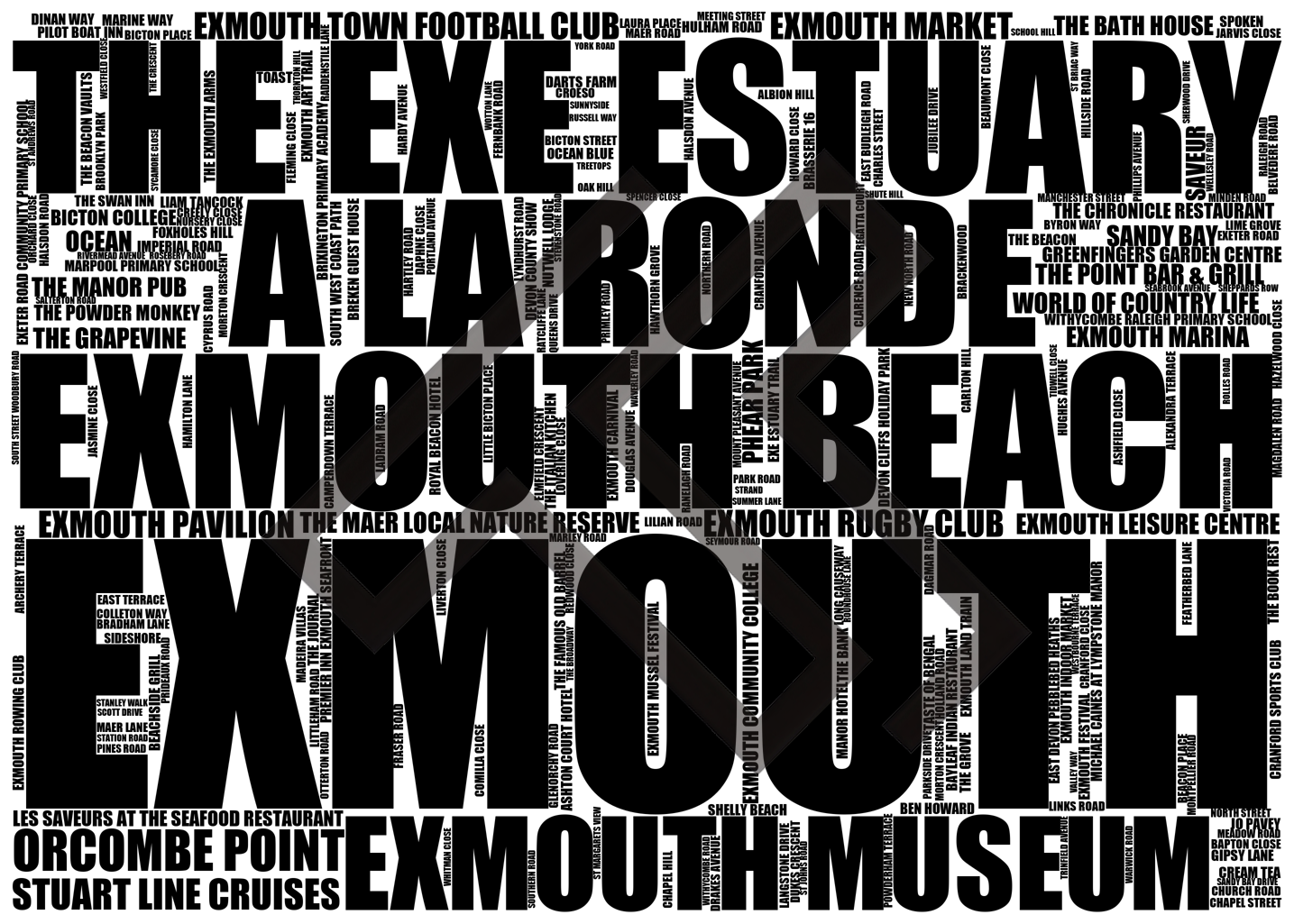 Exmouth - Premium Typographic Word Cloud Prints, Posters & Gifts