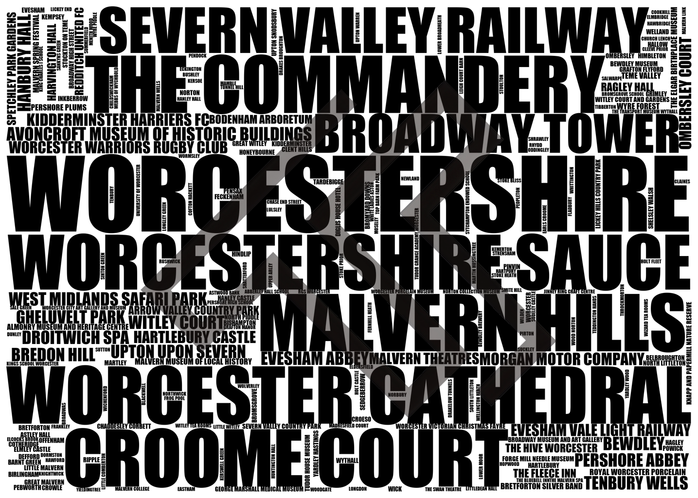 Worcestershire - Premium Typographic Word Cloud Prints, Posters & Gifts
