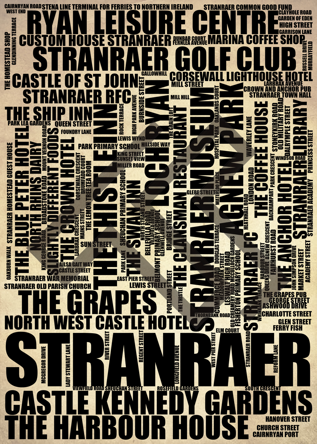 Stranraer - Premium Typographic Word Cloud Prints, Posters & Gifts