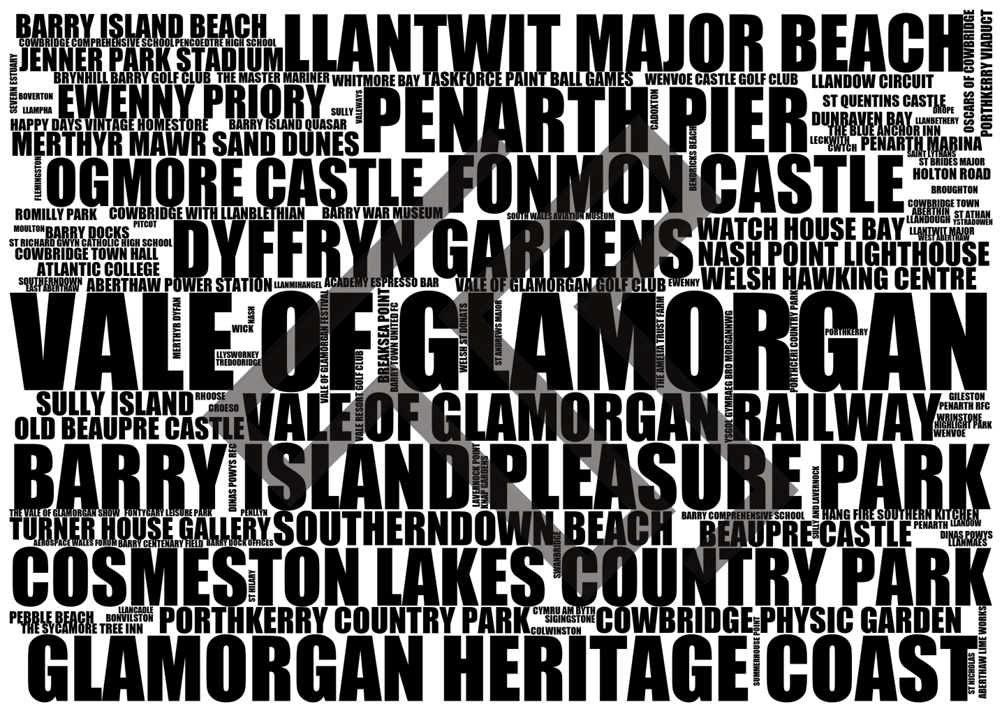 Vale of Glamorgan - Premium Typographic Word Cloud Prints, Posters & Gifts