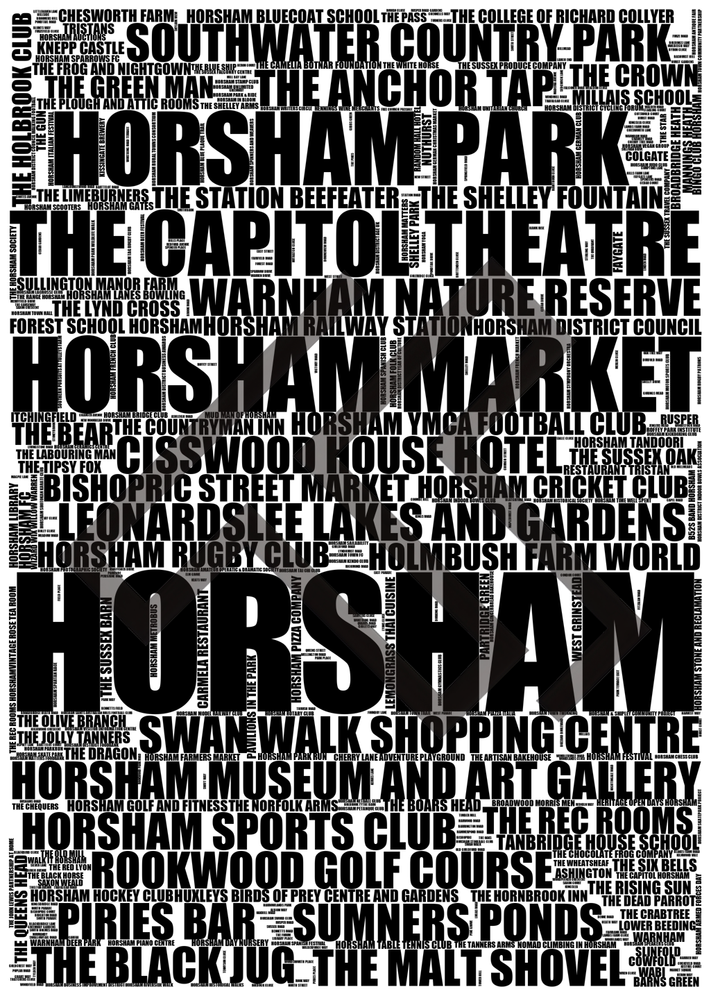 Horsham - Premium Typographic Word Cloud Prints, Posters & Gifts