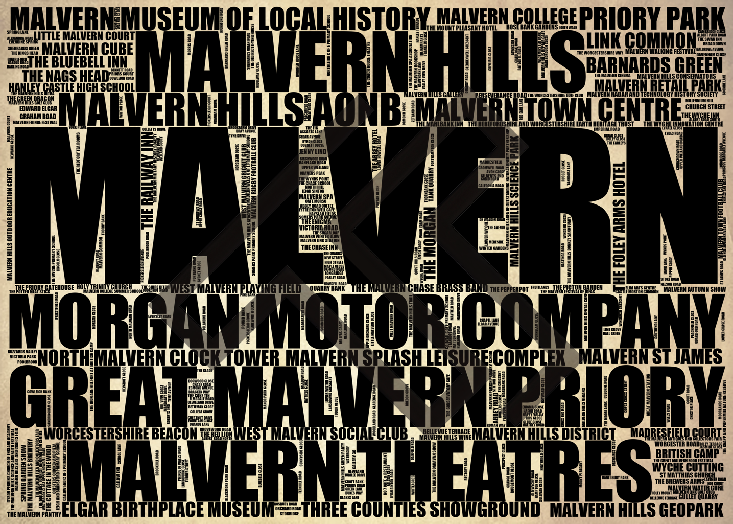 Malvern - Premium Typographic Word Cloud Prints, Posters & Gifts