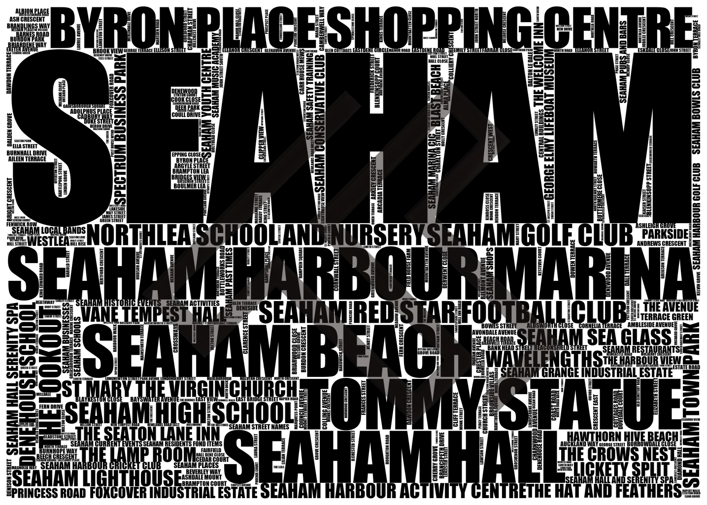 Seaham - Premium Typographic Word Cloud Prints, Posters & Gifts