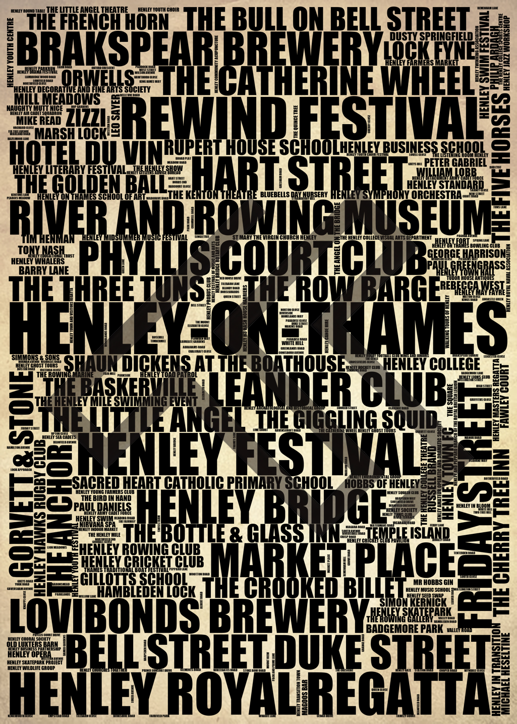 Henley-on-Thames - Premium Typographic Word Cloud Prints, Posters & Gifts