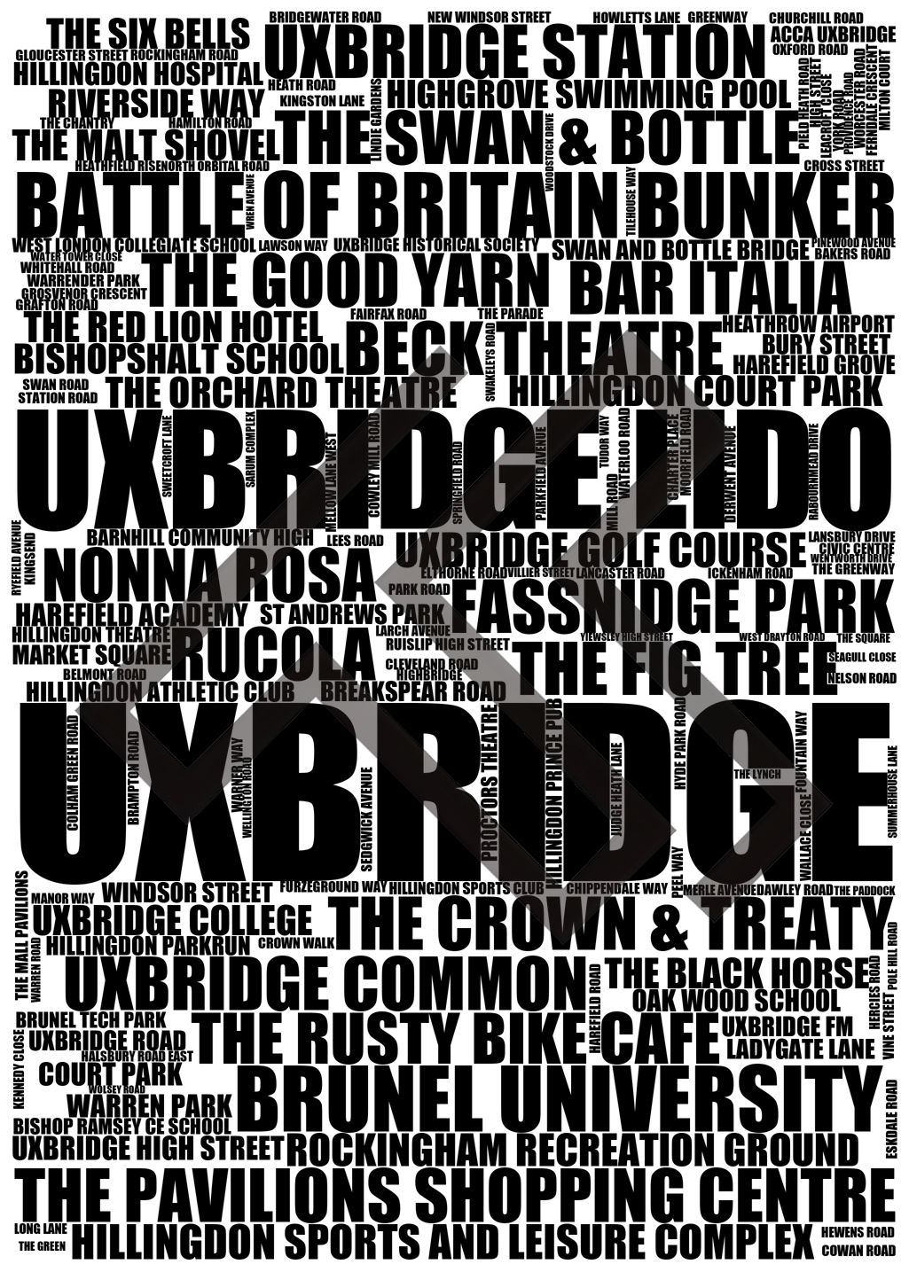Uxbridge - Premium Typographic Word Cloud Prints, Posters & Gifts