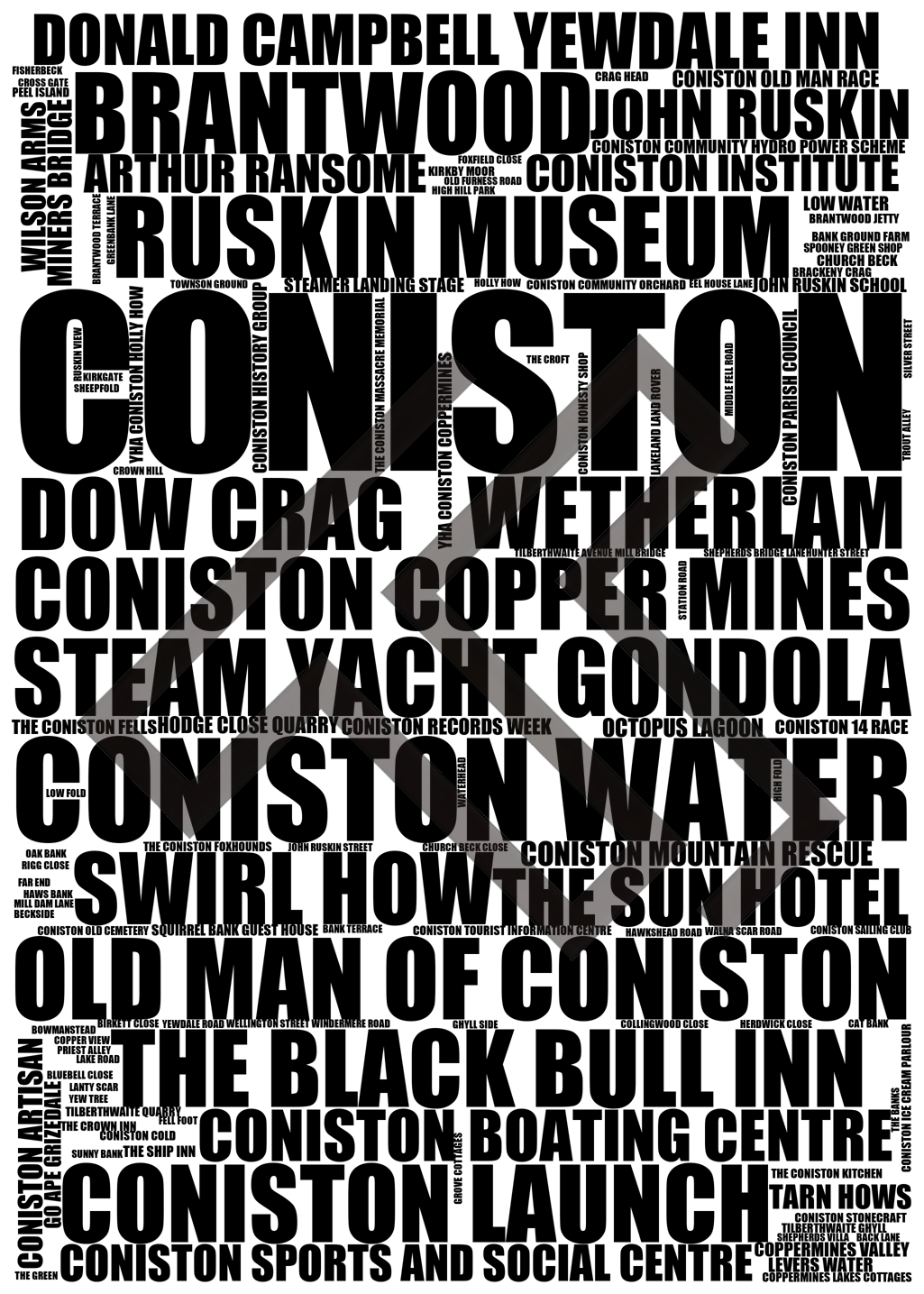 Coniston - Premium Typographic Word Cloud Prints, Posters & Gifts