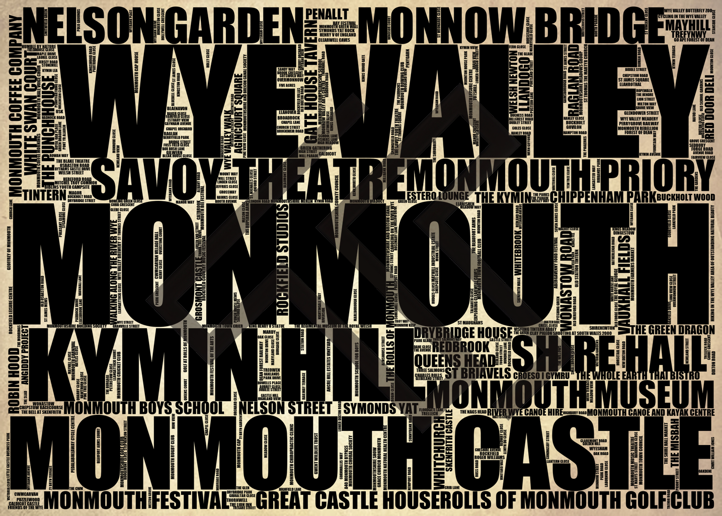 Monmouth - Premium Typographic Word Cloud Prints, Posters & Gifts